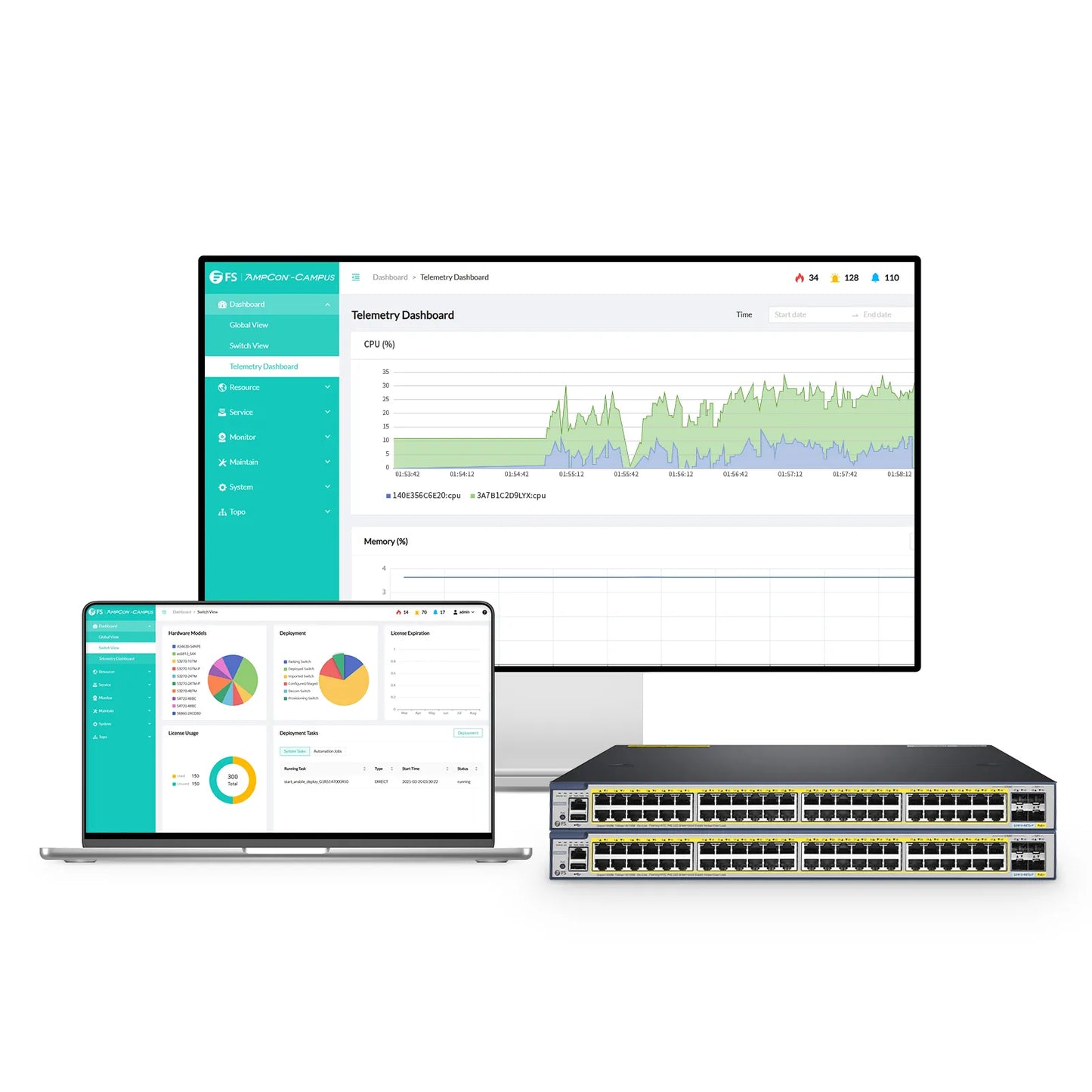 S3410-48TS-P, 48-Port Gigabit Ethernet L2+ PoE+ Switch, 48 x PoE+ Ports @740W, with 2 x 10Gb SFP+ Uplinks and 2 x Combo SFP Ports, PicOS®, Support MLAG, Broadcom Chip