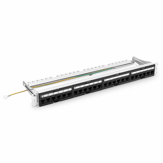 FDMP Cat6 Unshielded Coupler Recessed Patch Panel, 24-Port, 1RU, Cable Management Bar Included
