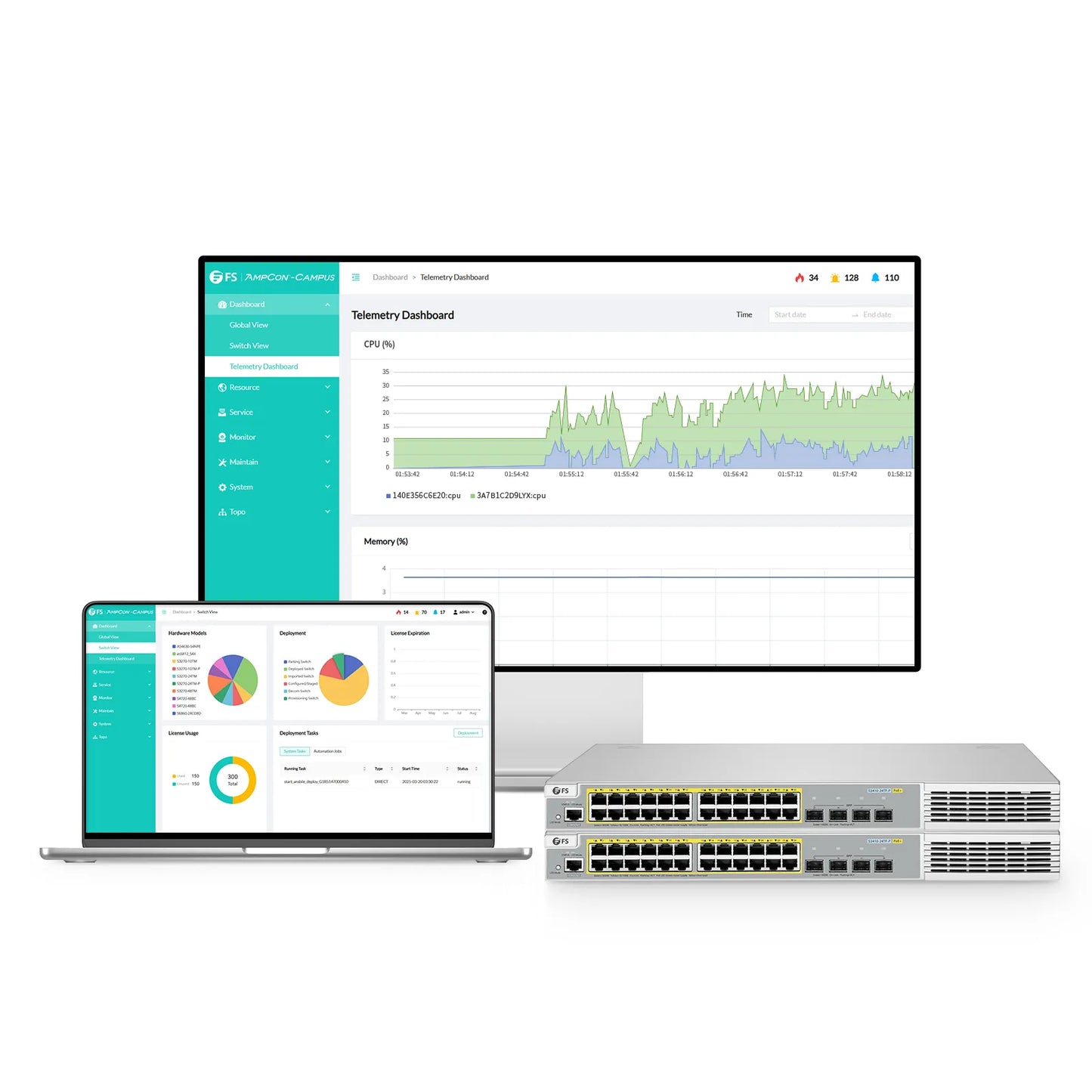 S3410L-24TF-P, 24-Port Ethernet L2+ PoE+ Switch, 24 x PoE+ Ports @370W, with 4 x 1Gb SFP Uplinks, PicOS®, Support MLAG, Broadcom Chip