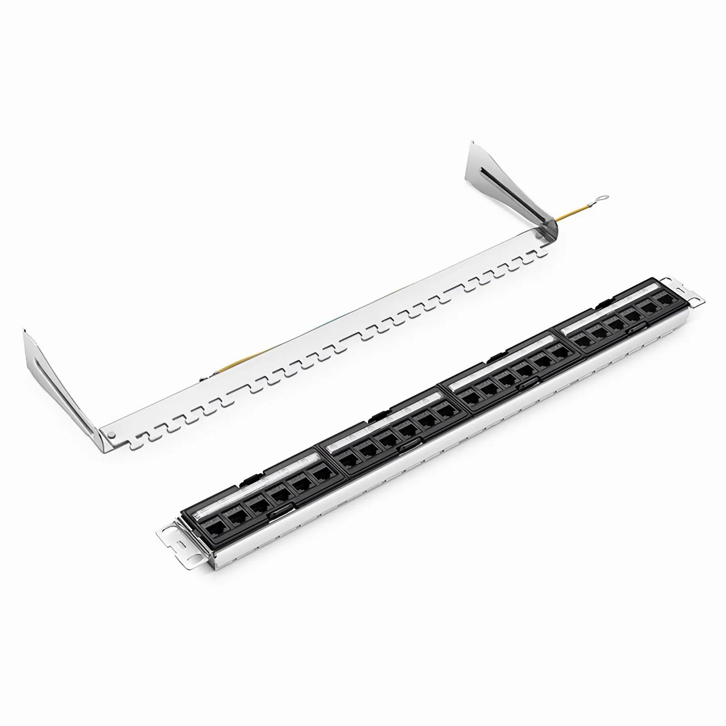 FDMP Cat6 Unshielded Coupler Recessed Patch Panel, 24-Port, 1RU, Cable Management Bar Included