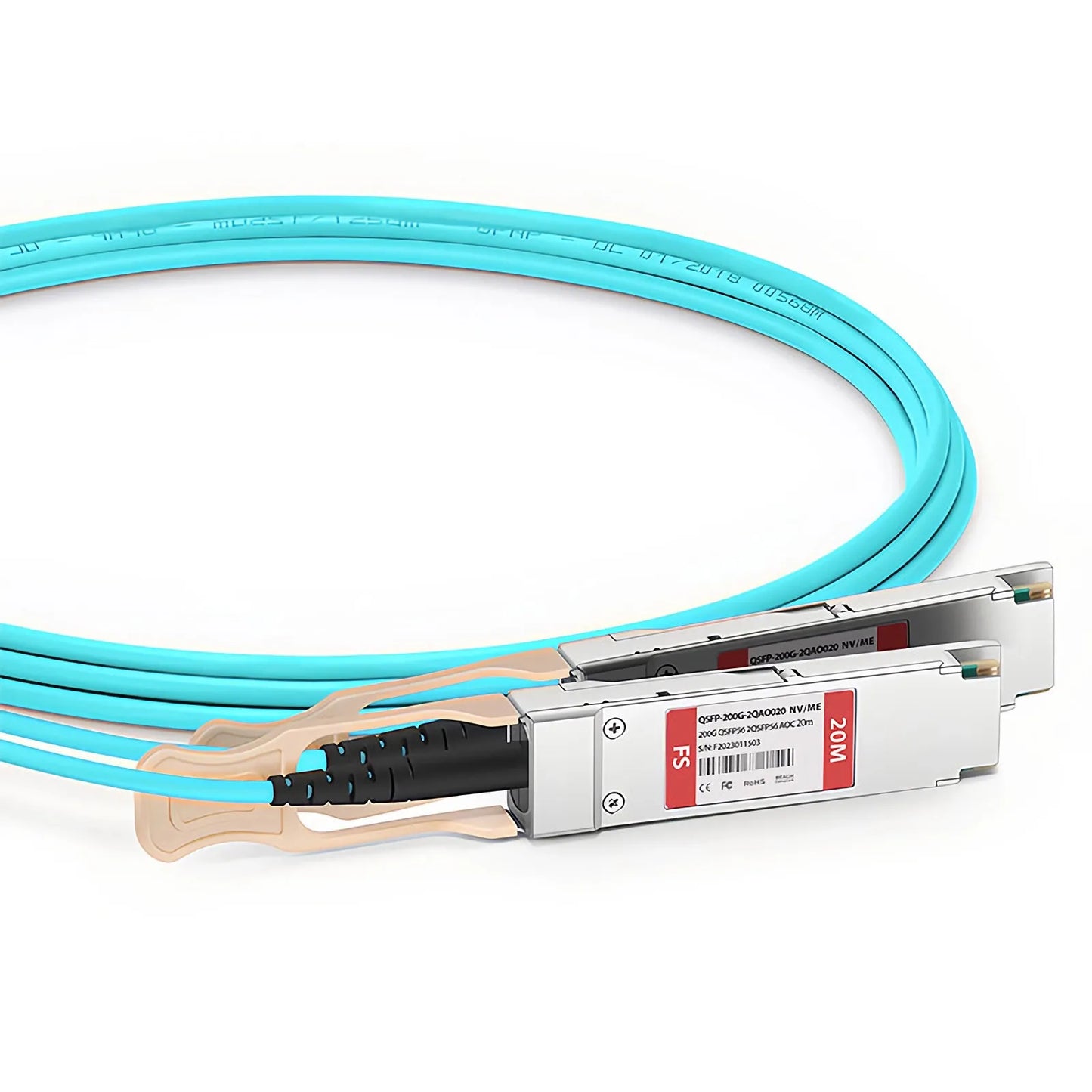 20m (66ft) NVIDIA/Mellanox MFS1S50-V020E Compatible 200G QSFP56 4 x 50G PAM4 to 2 x 100G QSFP56 2 x 50G PAM4 Ethernet Active Optical Breakout Cable for QM8790/8700 Switches and ConnectX-6 HCA