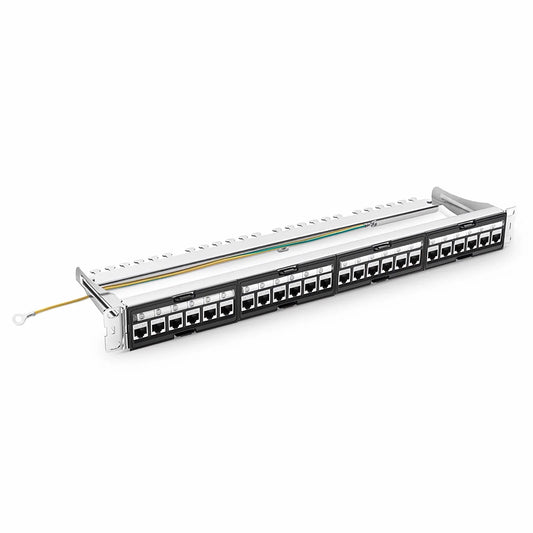 FDMP Cat6a 110-Style Shielded Recessed Patch Panel, 24-Port, 1RU, Cable Management Bar Included