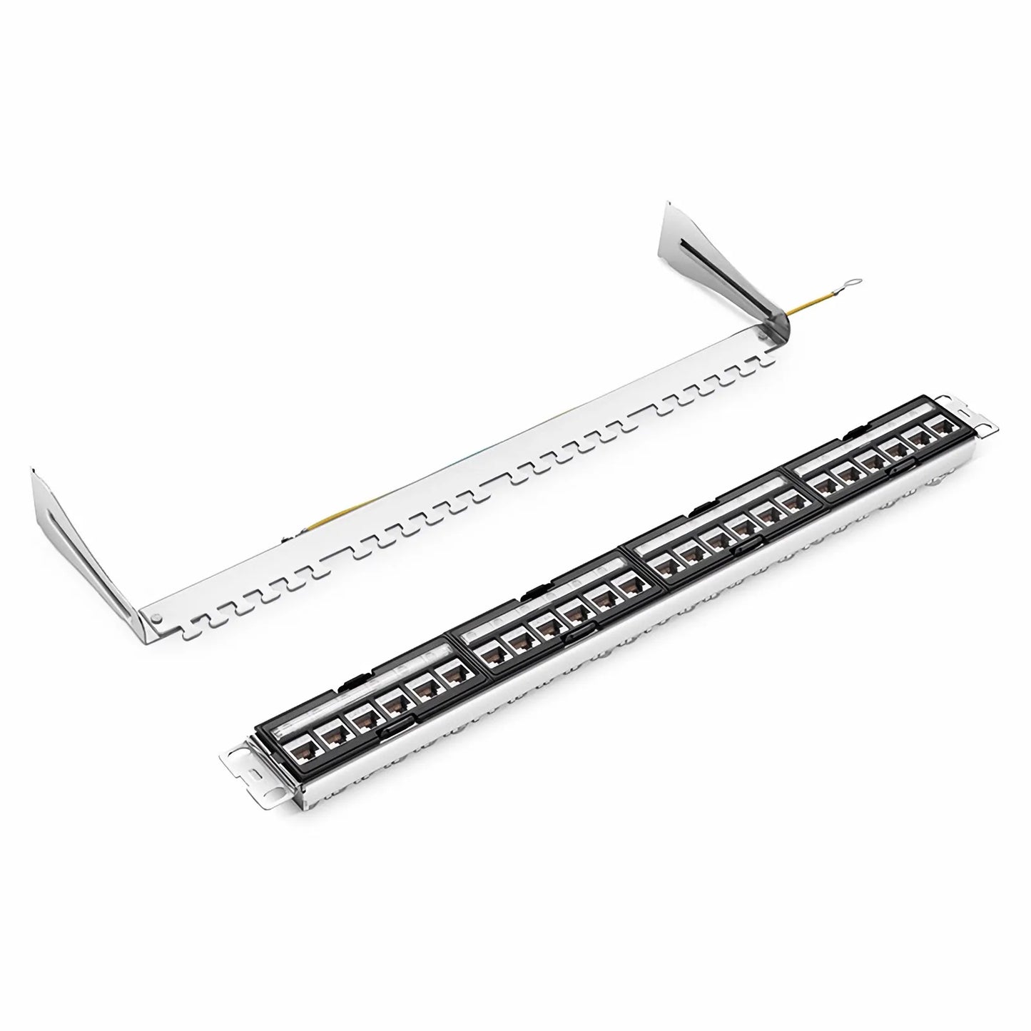 FDMP Cat6a 110-Style Shielded Recessed Patch Panel, 24-Port, 1RU, Cable Management Bar Included