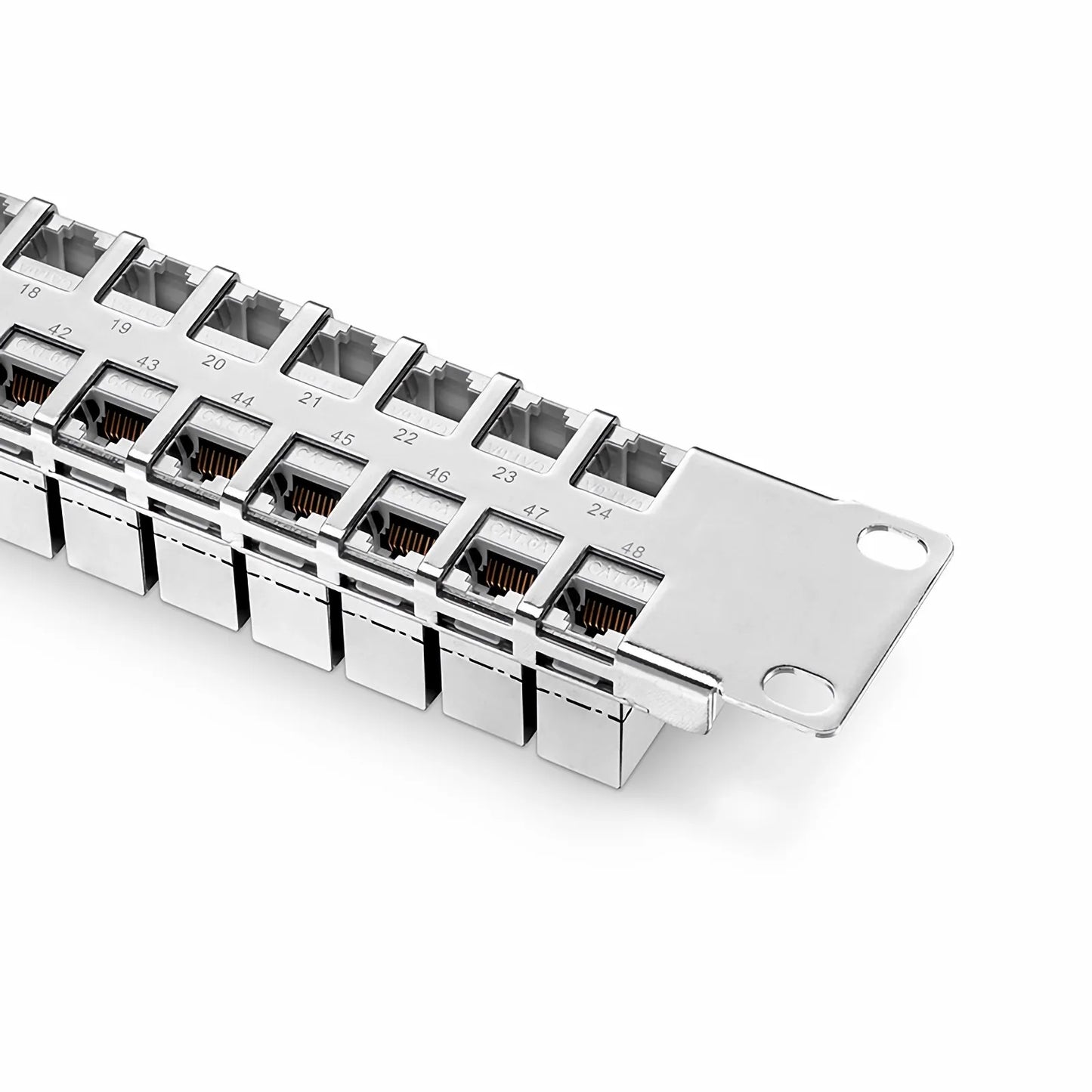 FDMP Cat6a Shielded Coupler Flat Patch Panel, 48-Port, 1RU, Cable Management Bar Included