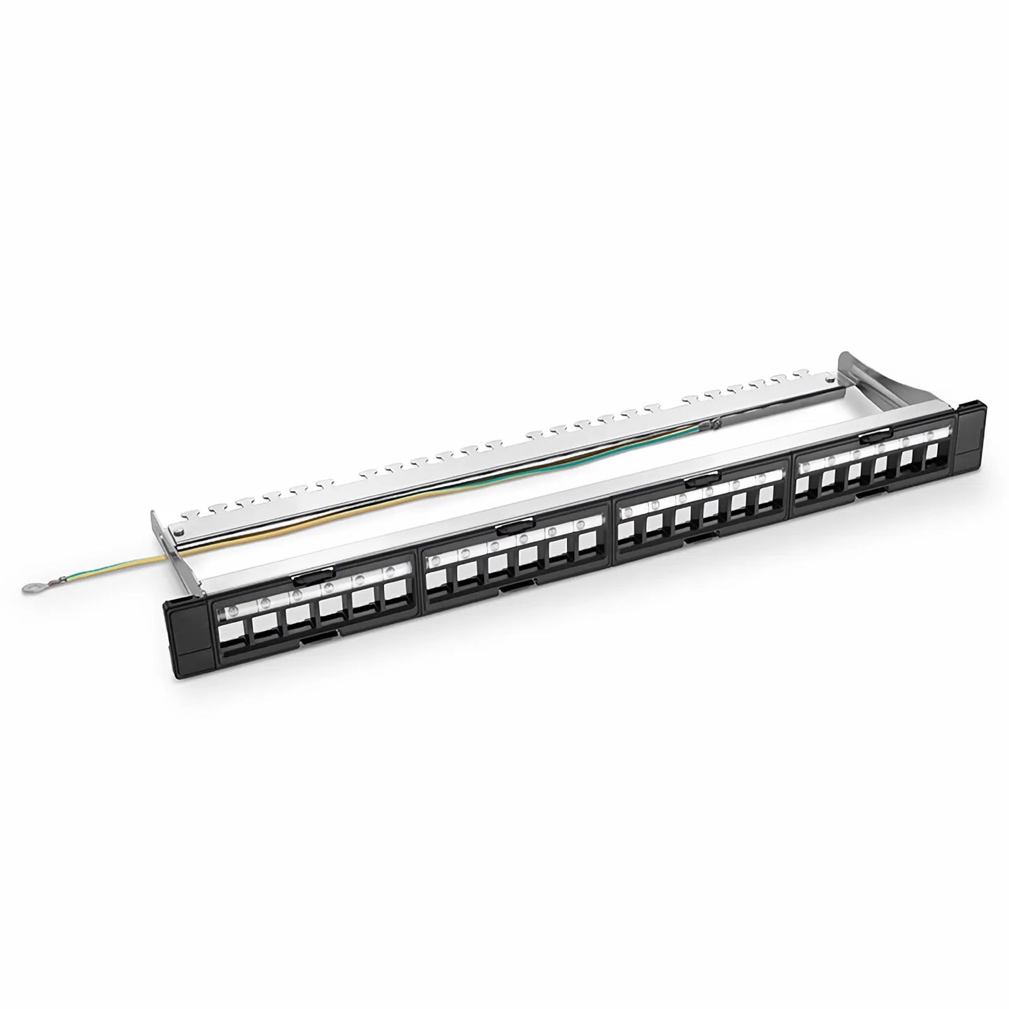 FDMP Blank Shielded/UnShielded Recessed Patch Panel for Keystone Modules, 24-Port, 1RU, Cable Management Bar Included, Black
