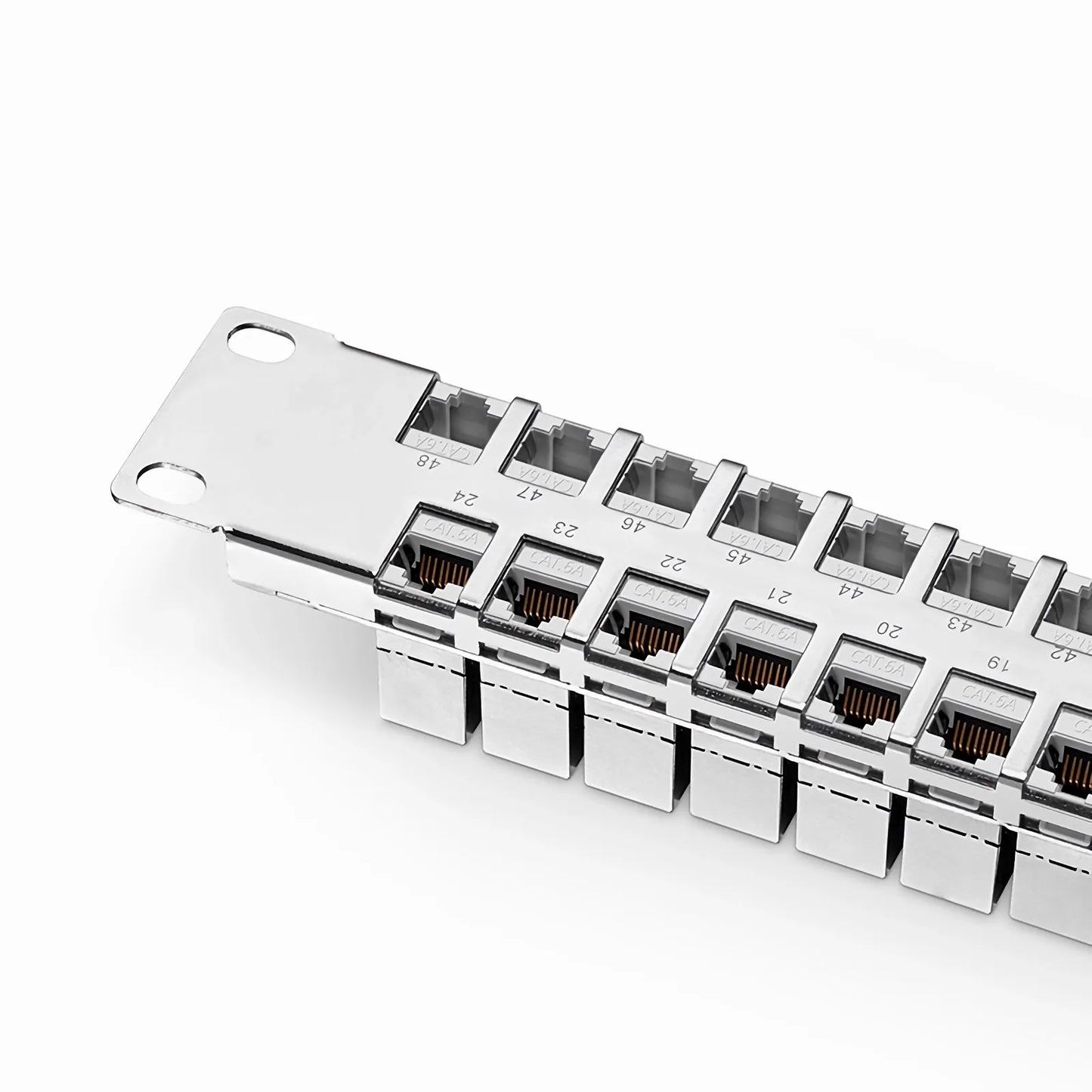 FDMP Cat6a Shielded Coupler Flat Patch Panel, 48-Port, 1RU, Cable Management Bar Included