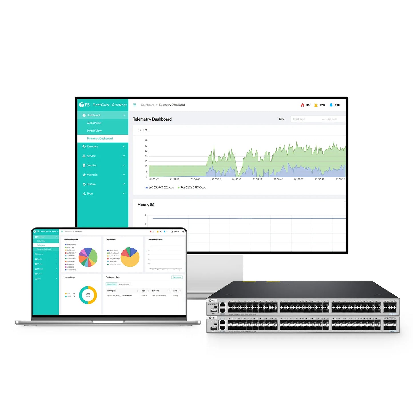 S5810-48FS, 48-Port Gigabit Ethernet L3 Switch, 48 x 1Gb SFP, with 4 x 10Gb SFP+ Uplinks, PicOS®, Support MLAG, Broadcom Chip