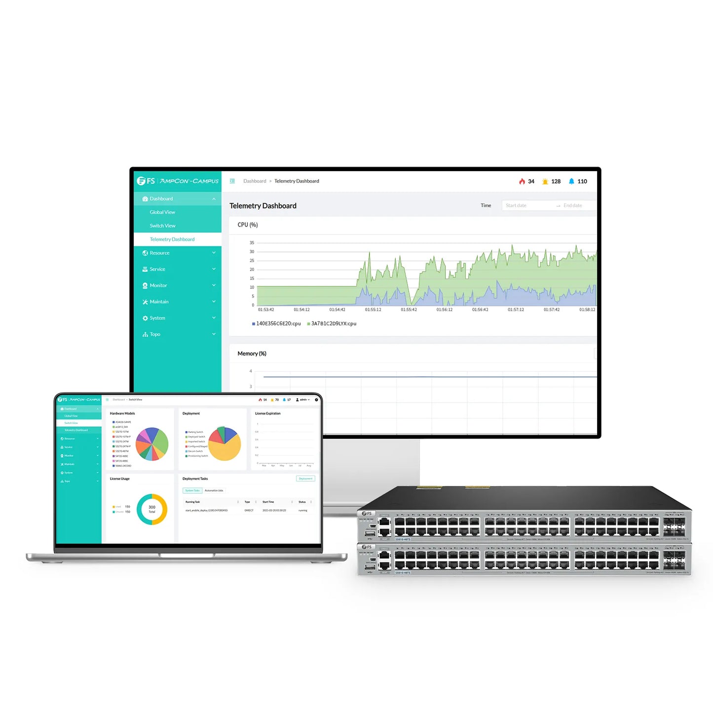 S5810-48TS, 48-Port Gigabit Ethernet L3 Switch, 48 x Gigabit RJ45, with 4 x 10Gb SFP+ Uplinks, PicOS®, Support MLAG, Broadcom Chip