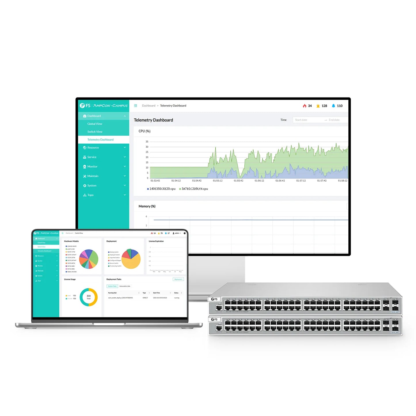 S3410-48TS, 48-Port Gigabit Ethernet L2+ Switch, 48 x Gigabit RJ45, with 4 x 10Gb SFP+ Uplinks, PicOS®, Support MLAG, Broadcom Chip