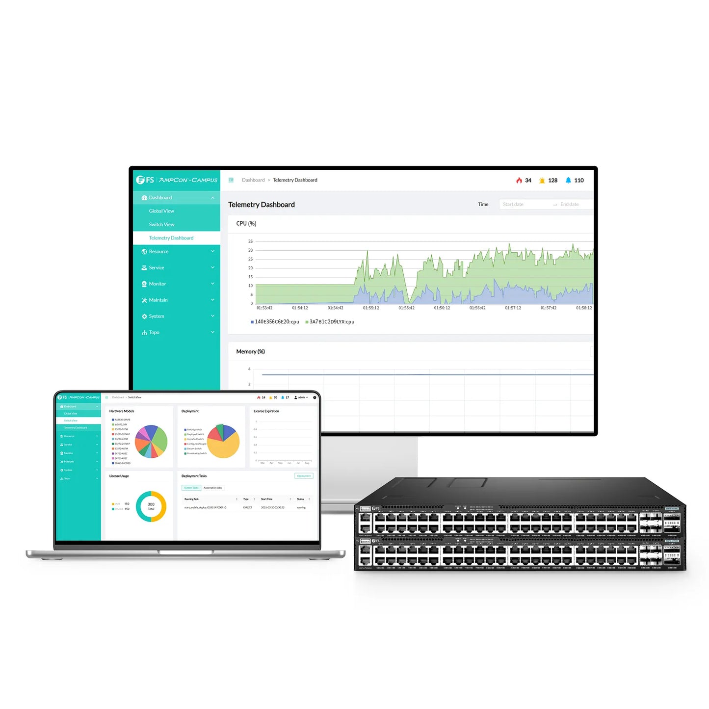 S5870-48T6BC, 48-Port Ethernet L3 Enterprise Switch, 48 x Gigabit RJ45, with 4 x 25Gb SFP28 and 2 x 100Gb QSFP28 Uplinks, PicOS®, Support EVPN-VXLAN, Broadcom Chip