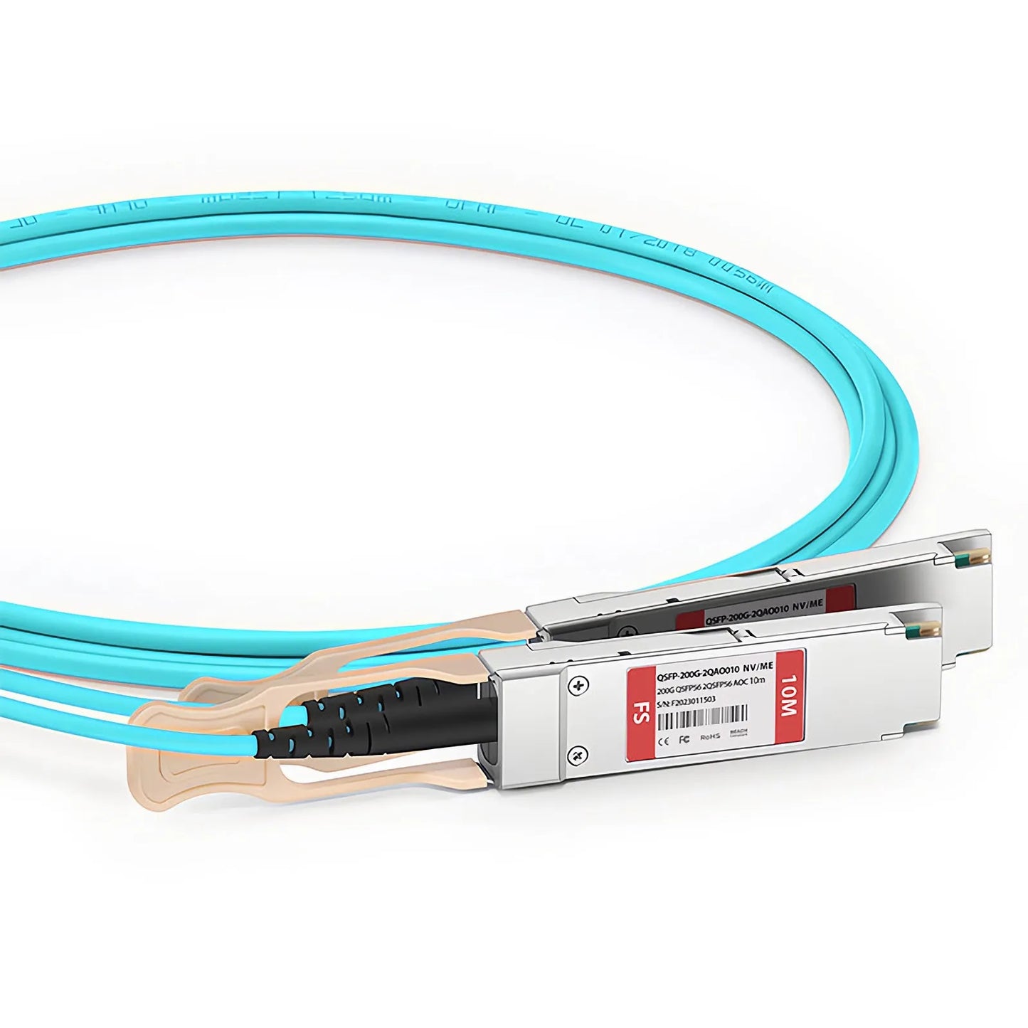 10m (33ft) NVIDIA/Mellanox MFS1S50-V010E Compatible 200G QSFP56 4 x 50G PAM4 to 2 x 100G QSFP56 2 x 50G PAM4 Ethernet Active Optical Breakout Cable for QM8790/8700 Switches and ConnectX-6 HCA