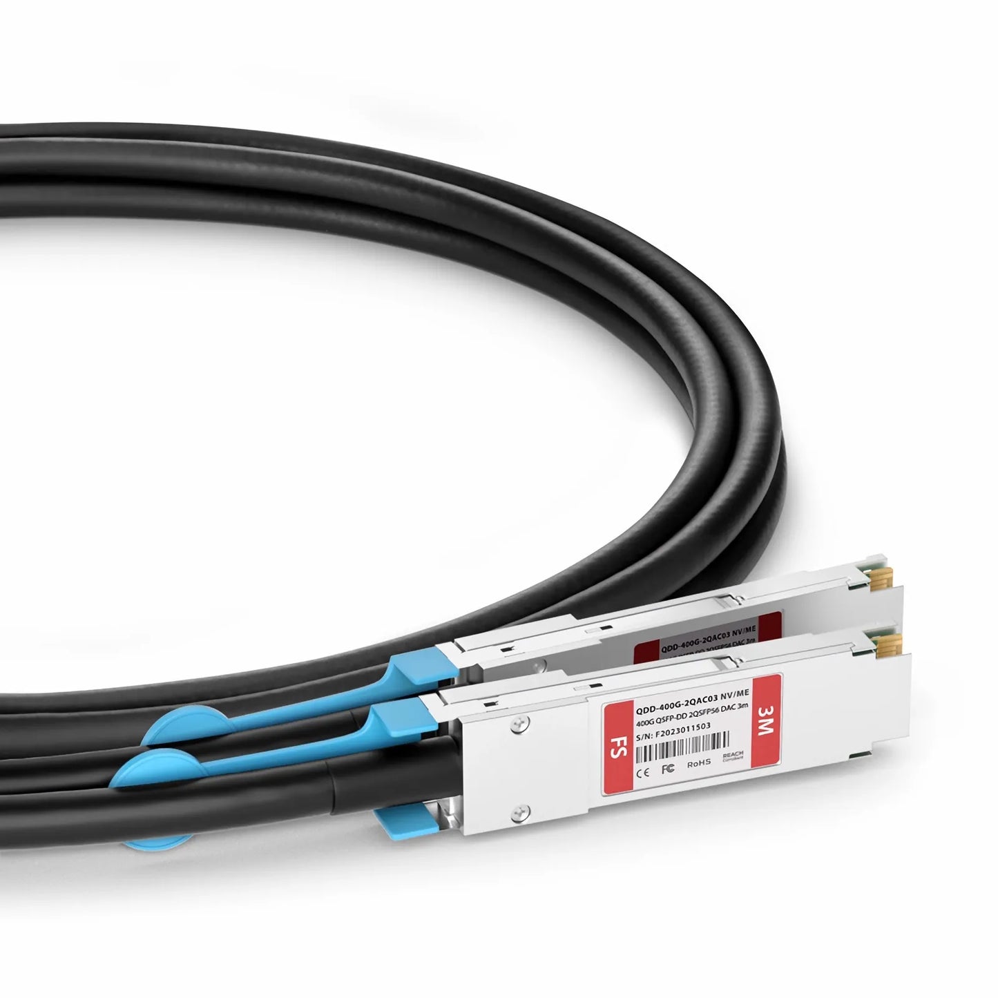 3m (10ft) NVIDIA/Mellanox Compatible 400G QSFP-DD 8 x 50G PAM4 to 2 x 200G QSFP56 4 x 50G PAM4 Ethernet Active Direct Attach Copper Breakout Cable