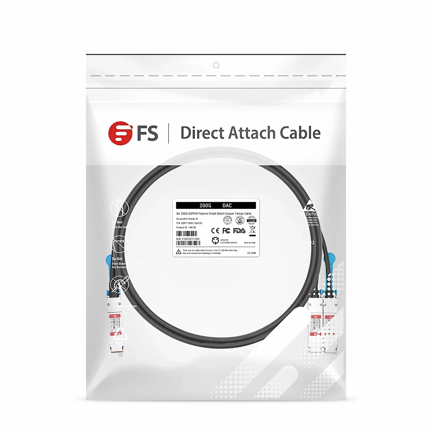 3m (10ft) Arista Networks Compatible 200G QSFP56 4 x 50G PAM4 to 2 x 100G QSFP56 2 x 50G PAM4 Active Direct Attach Copper Breakout Cable