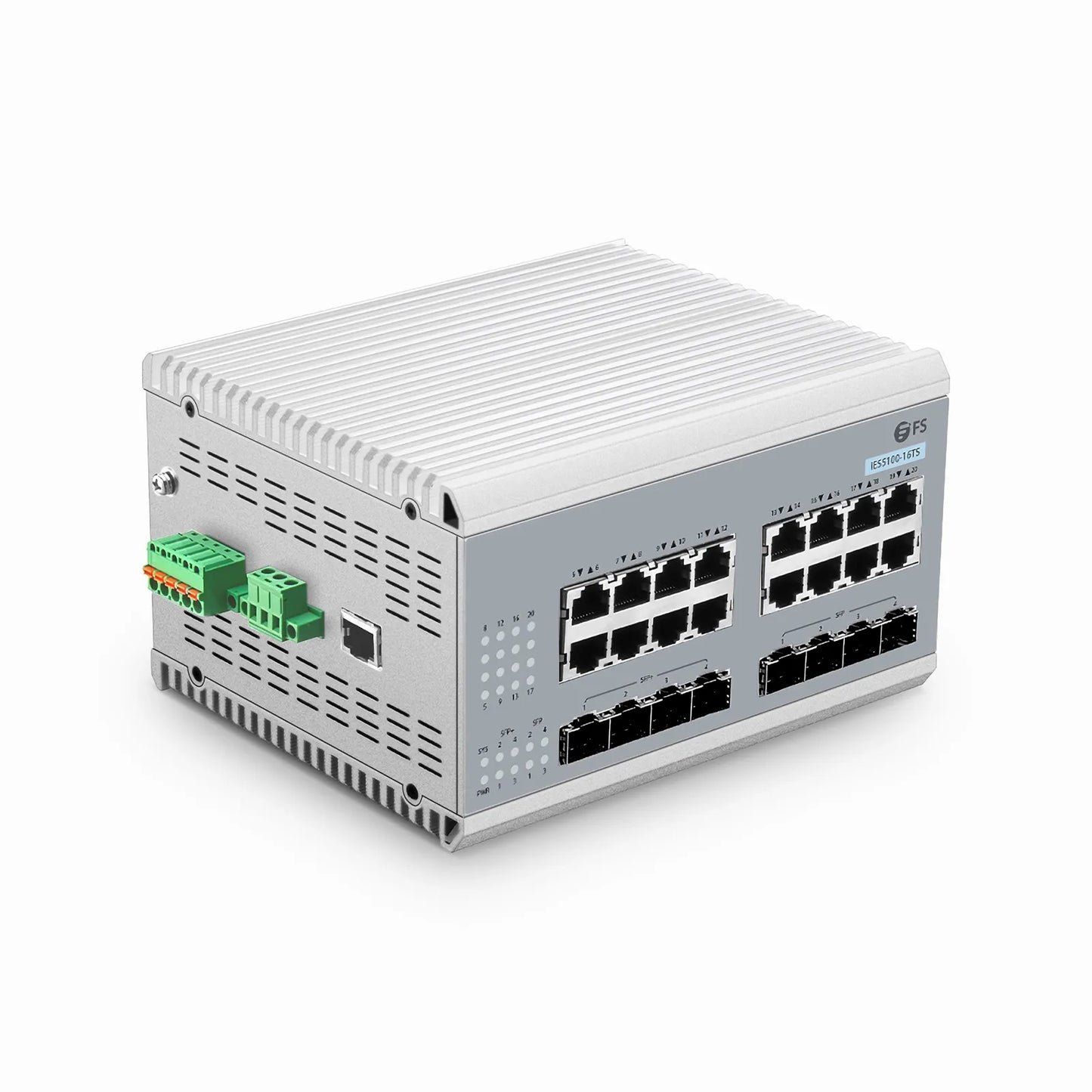 IES5100-16TS, 16-Port Gigabit Ethernet L2+ Managed Industrial Switch, 16 x 10/100/1000BASE-T, with 4 x 1Gb SFP and 4 x 10Gb SFP+, -40 to 75°C Operating Temperature
