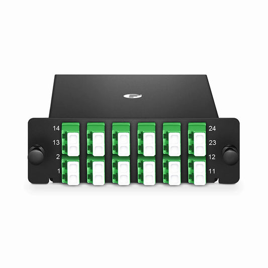 FHD™ LC Splice Cassette with Pigtails, 24 Fibers OS2 Single Mode, 12 x LC APC Duplex (Green), 0.3dB Max.