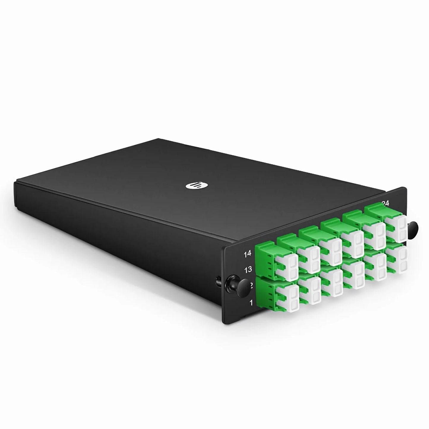 FHD™ LC Splice Cassette with Pigtails, 24 Fibers OS2 Single Mode, 12 x LC APC Duplex (Green), 0.3dB Max.