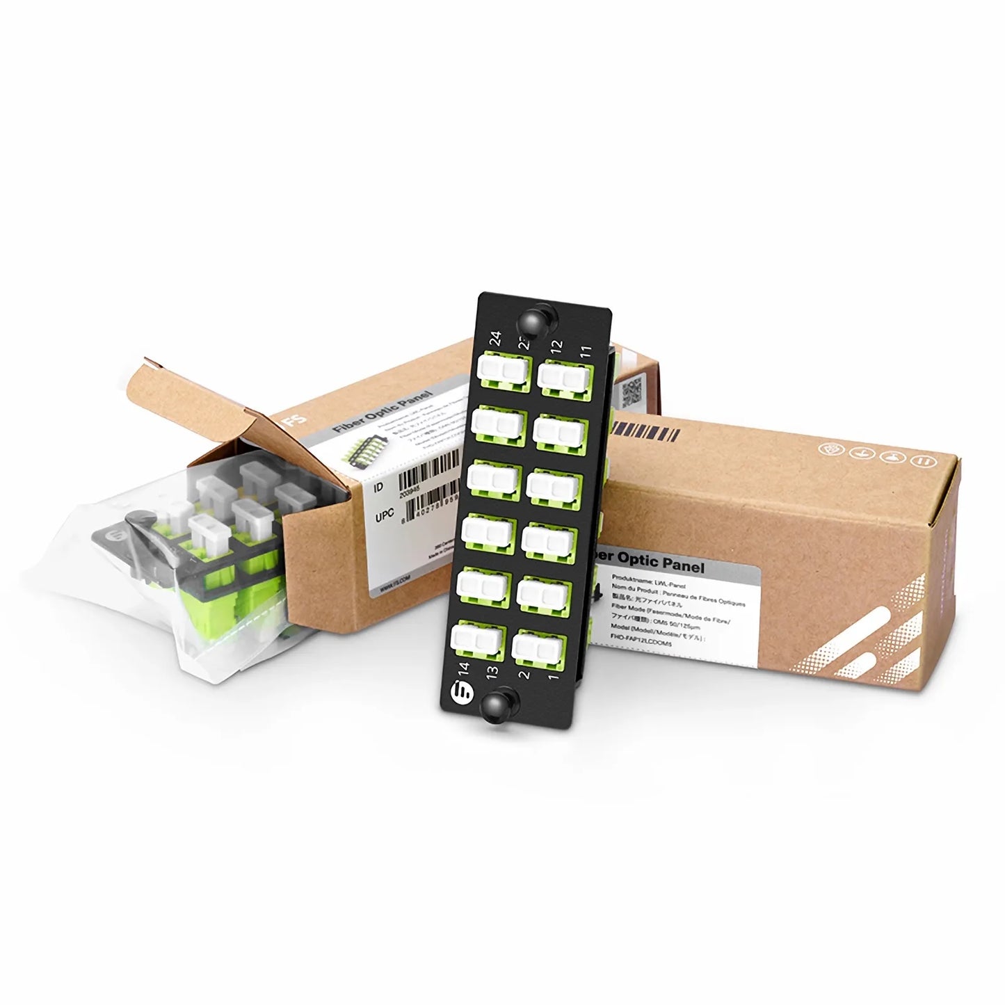 FHD™ Fiber Adapter Panel, 24 Fibers OM5 Multimode, 12x LC UPC Duplex (Lime Green) Adapter, Ceramic Sleeve