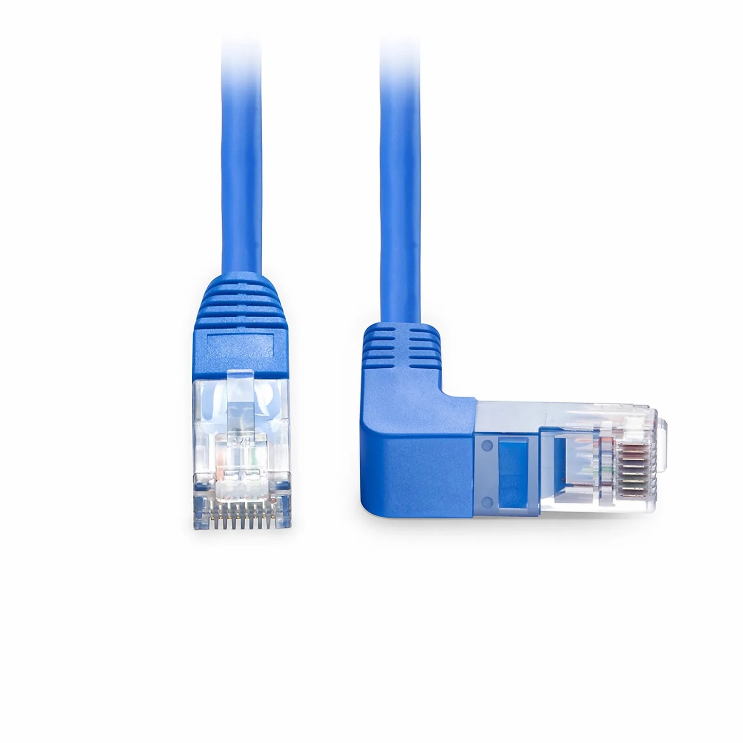 10ft (3m) 90 Degree Cat6 26AWG Snagless Unshielded (U/UTP) PVC CM Ethernet Network Patch Cable, RJ45 Right Angle Down Male to RJ45 Male, Blue
