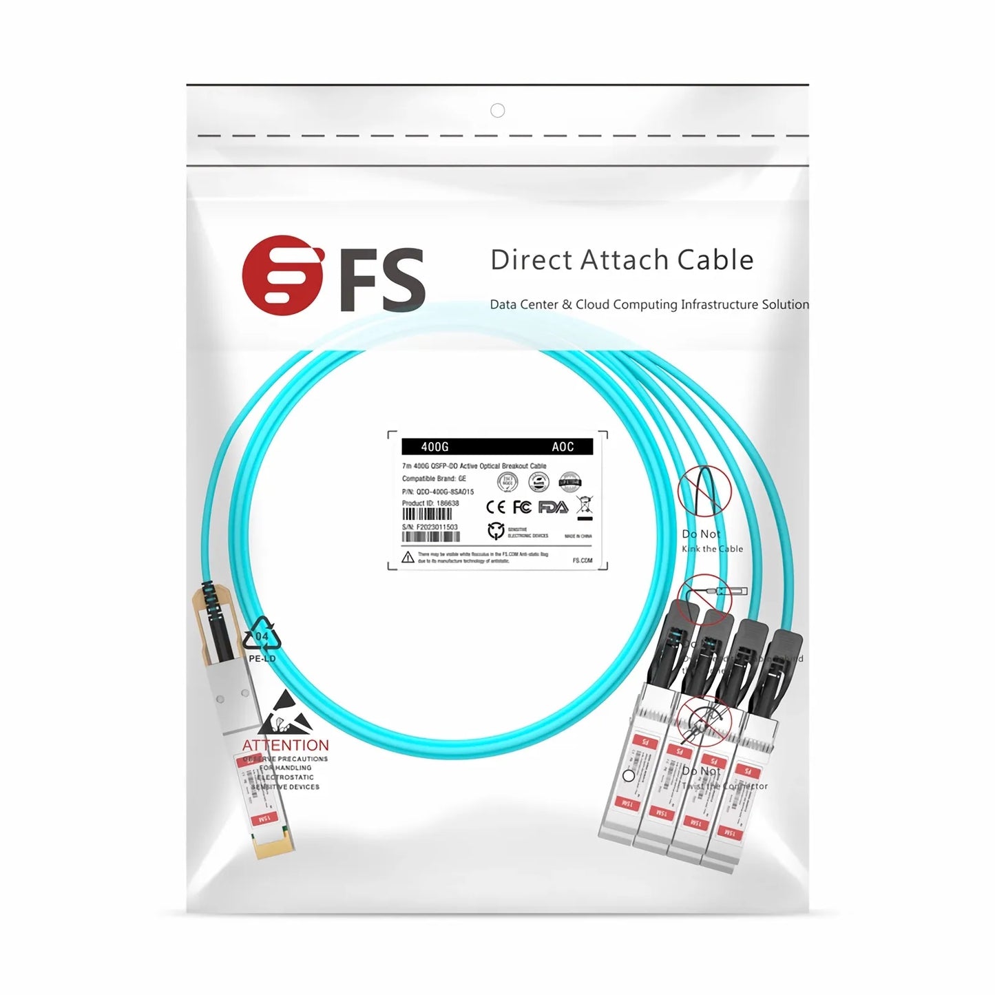 7m (23ft) Generic Compatible 400G QSFP-DD 8 x 50G PAM4 to 8 x 50G SFP56 25G NRZ Active Optical Breakout Cable