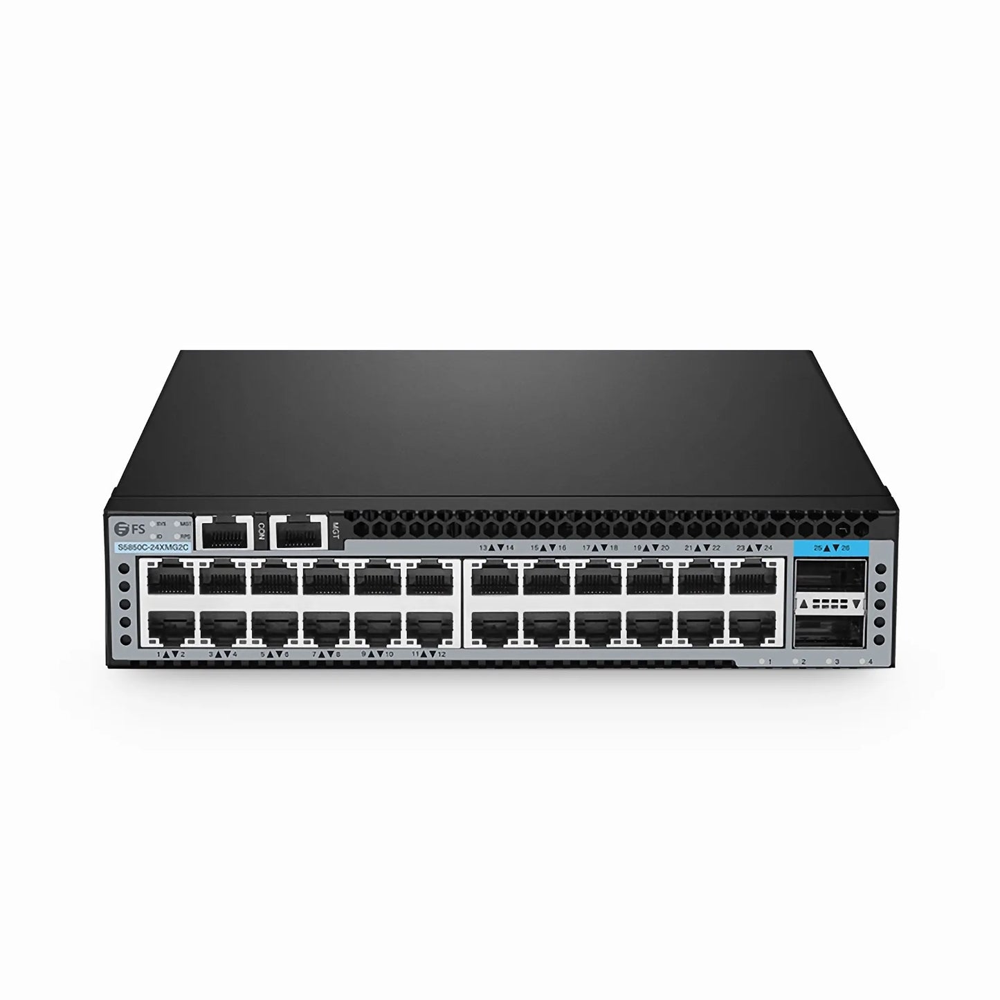S5850C-24XMG2C, 24-Port Ethernet L3 Half-width Switch, 24 x 10GBase-T/Multi-Gigabit, with 2 x 100Gb QSFP28 Uplinks, AV over IP, Support MLAG