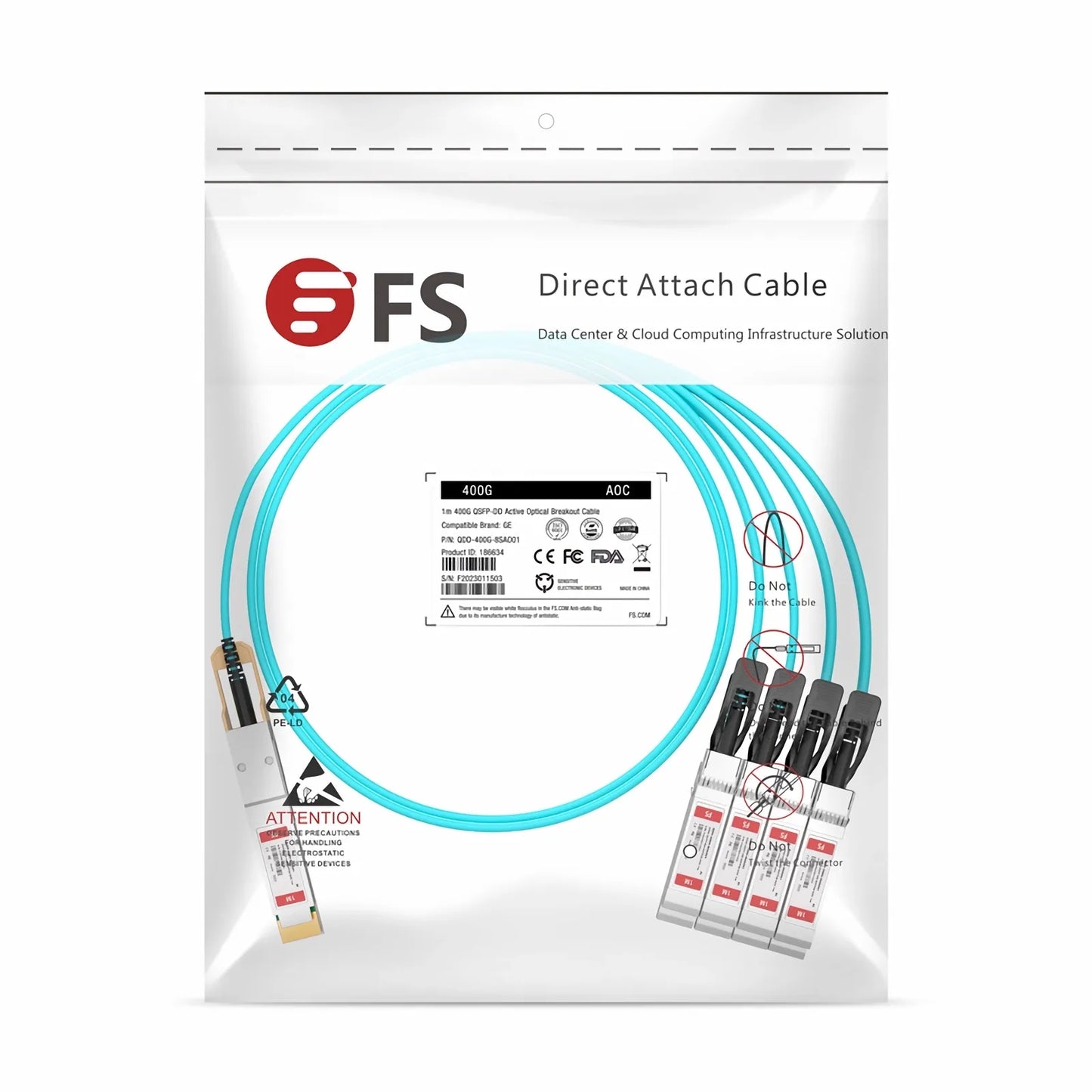 5m (16ft) Generic Compatible 400G QSFP-DD 8 x 50G PAM4 to 8 x 50G SFP56 25G NRZ Active Optical Breakout Cable