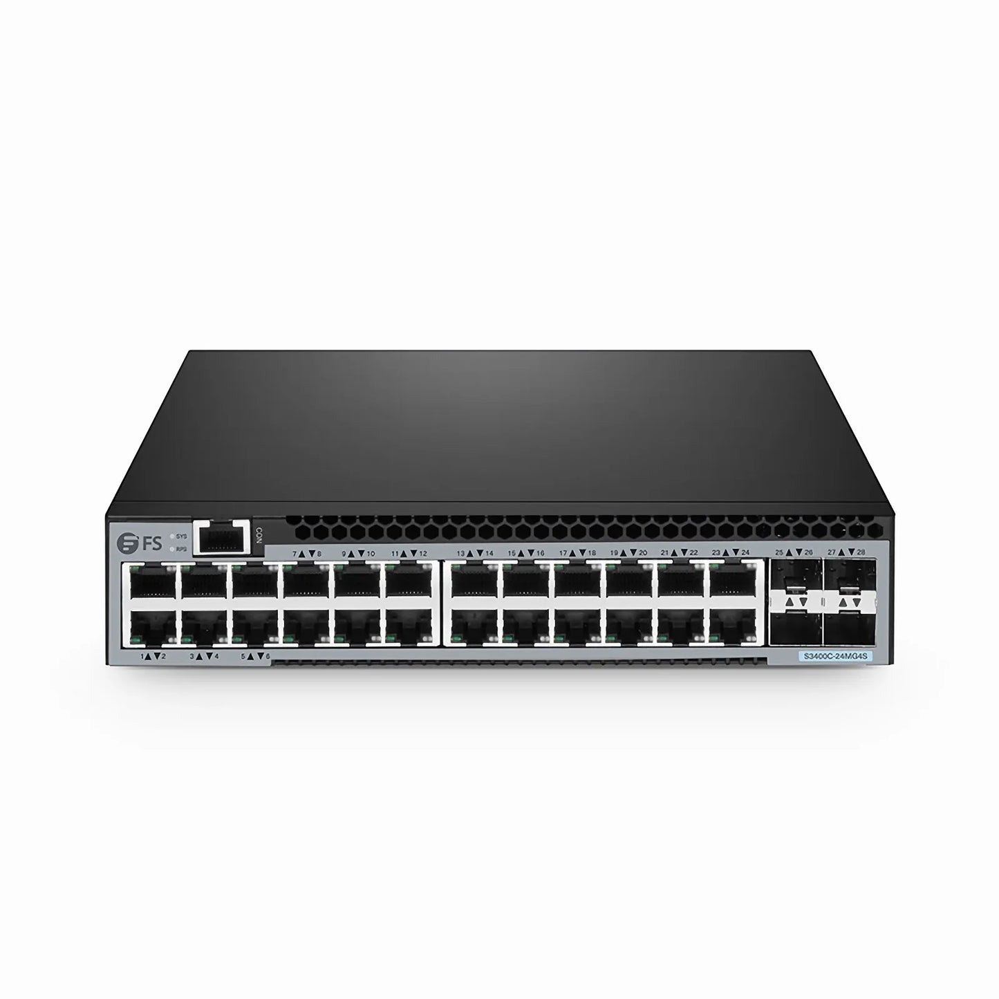 S3400C-24MG4S, 24-Port Ethernet L2+ Compact Half-Width Switch, 24 x 100M/1000M/2.5GBase-T/Multi-Gigabit, with 4 x 10Gb SFP+ Uplinks