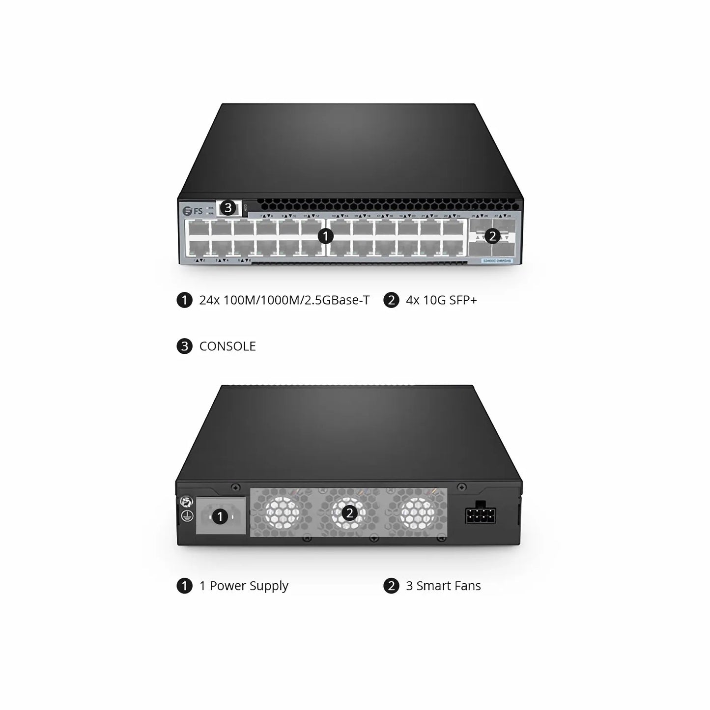 S3400C-24MG4S, 24-Port Ethernet L2+ Compact Half-Width Switch, 24 x 100M/1000M/2.5GBase-T/Multi-Gigabit, with 4 x 10Gb SFP+ Uplinks