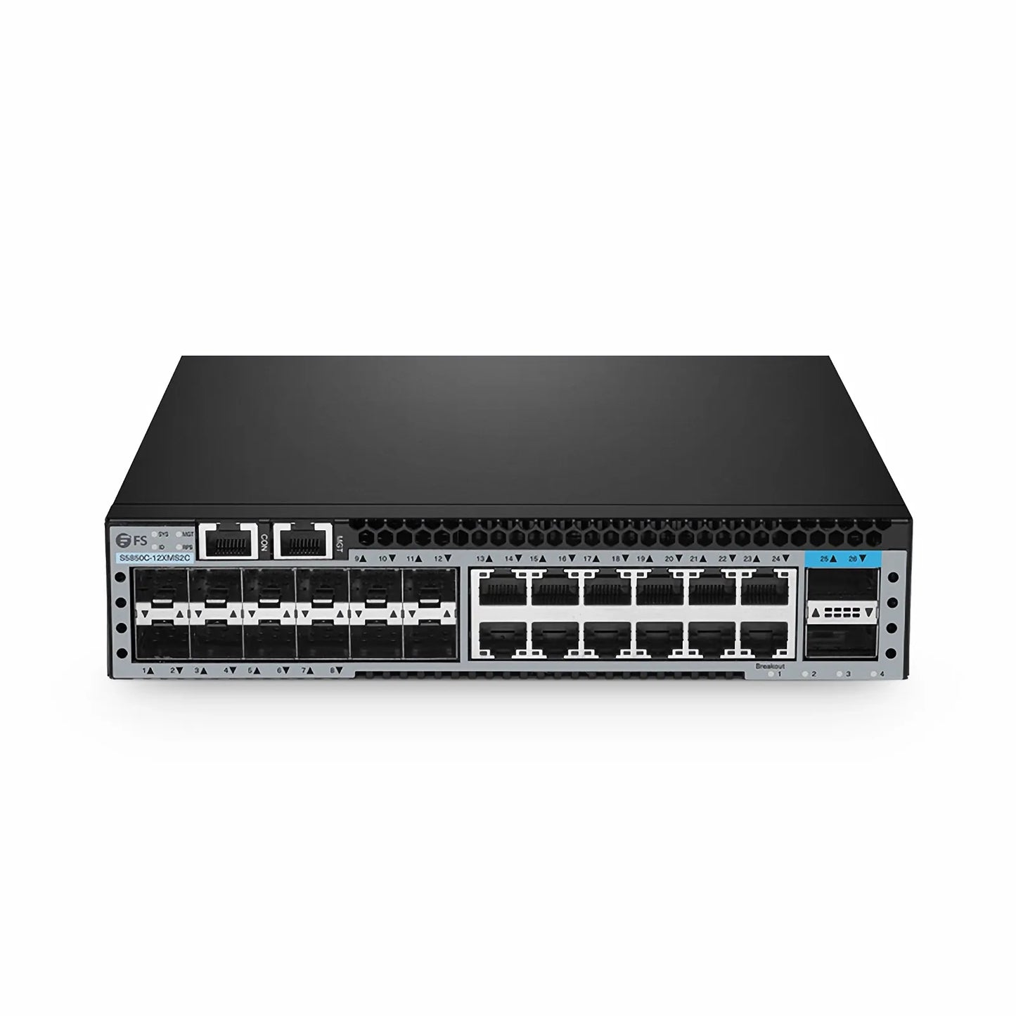S5850C-12XMS2C, 12-Port Ethernet L3 Half-width Switch, 12 x 10Gb SFP+, 12 x 10GBase-T/Multi-Gigabit, with 2 x 100Gb QSFP28 Uplinks, AV over IP, Support MLAG
