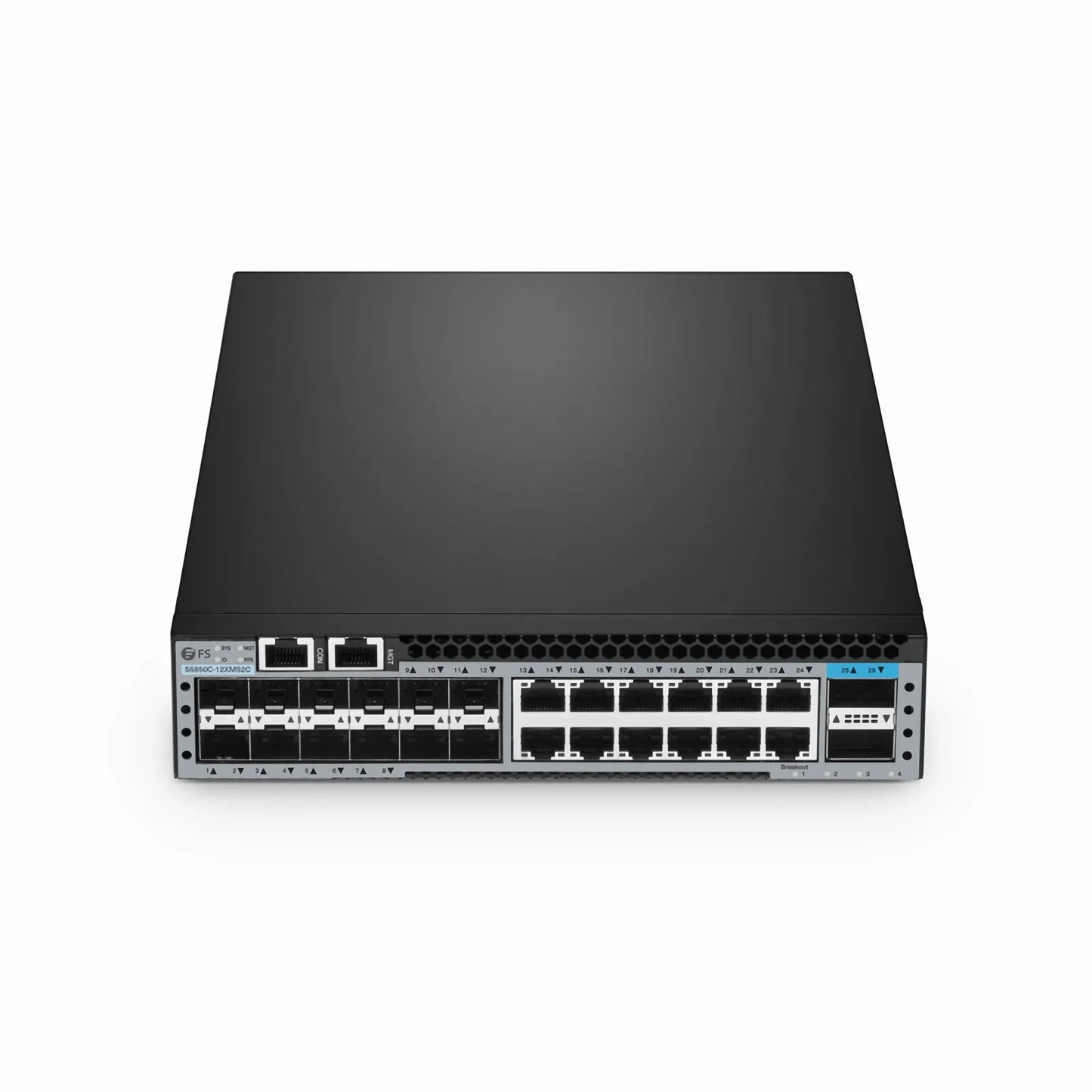 S5850C-12XMS2C, 12-Port Ethernet L3 Half-width Switch, 12 x 10Gb SFP+, 12 x 10GBase-T/Multi-Gigabit, with 2 x 100Gb QSFP28 Uplinks, AV over IP, Support MLAG