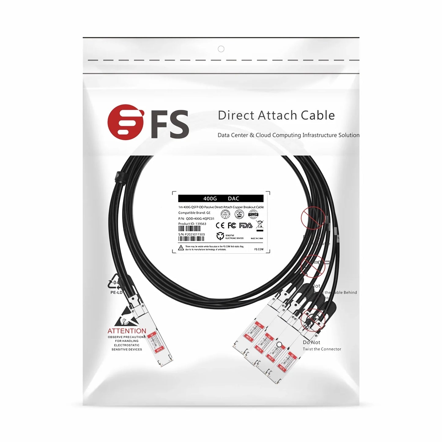 1.5m (5ft) Generic Compatible 400G QSFP-DD 8 x 50G PAM4 to 4 x 100G QSFP56 2 x 50G PAM4 Passive Direct Attach Copper Breakout Cable