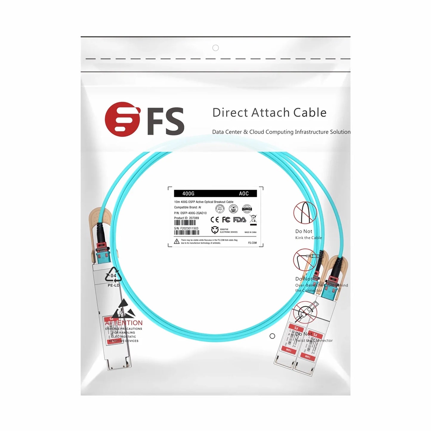 10m (33ft) Arista Networks Compatible 400G OSFP 8 x 50G PAM4 Finned Top to 2 x 200G QSFP56 4 x 50G PAM4 Active Optical Breakout Cable