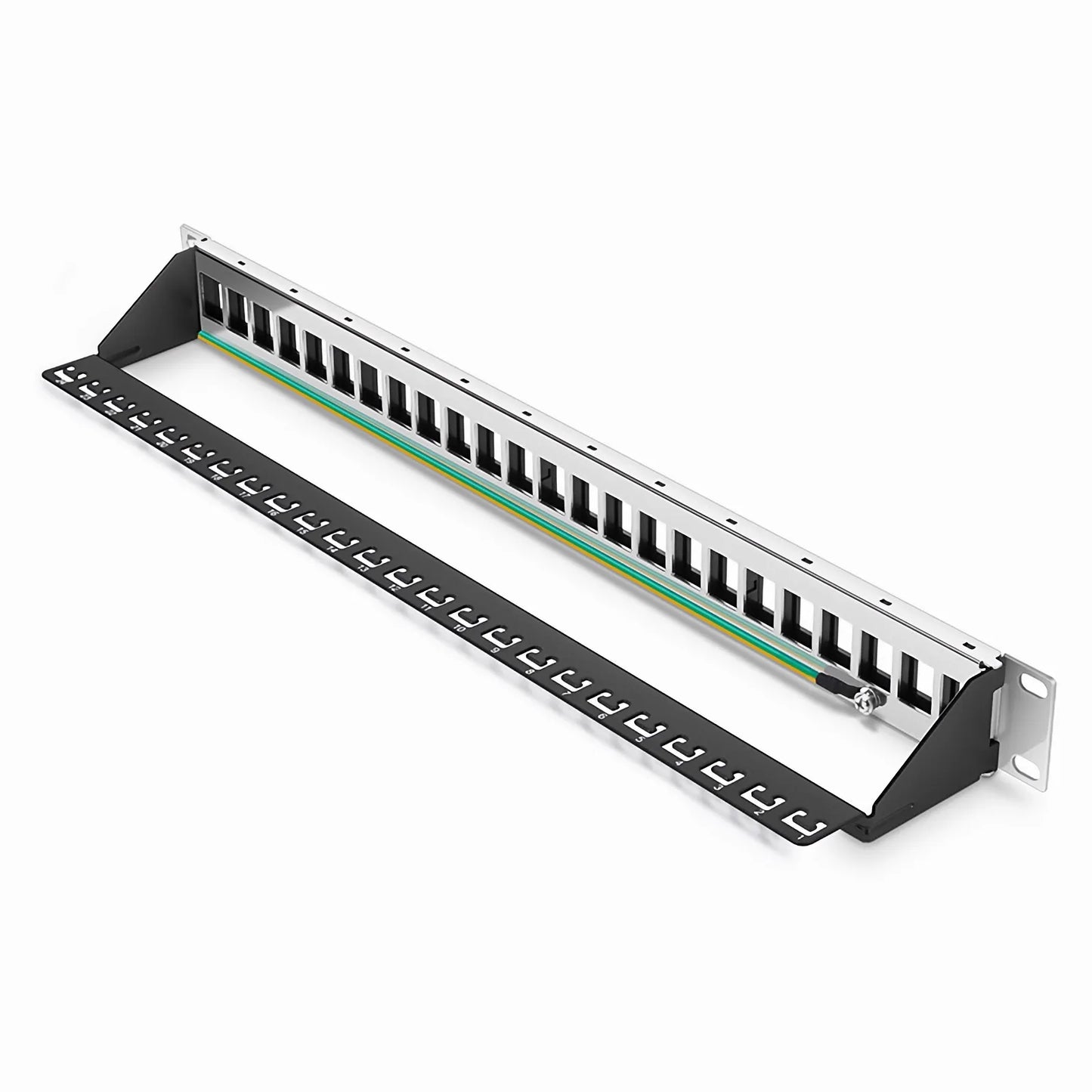 Blank Shielded/UnShielded Patch Panel for Keystone Modules, 24-Port, 1RU, Cable Management Bar Included, Black