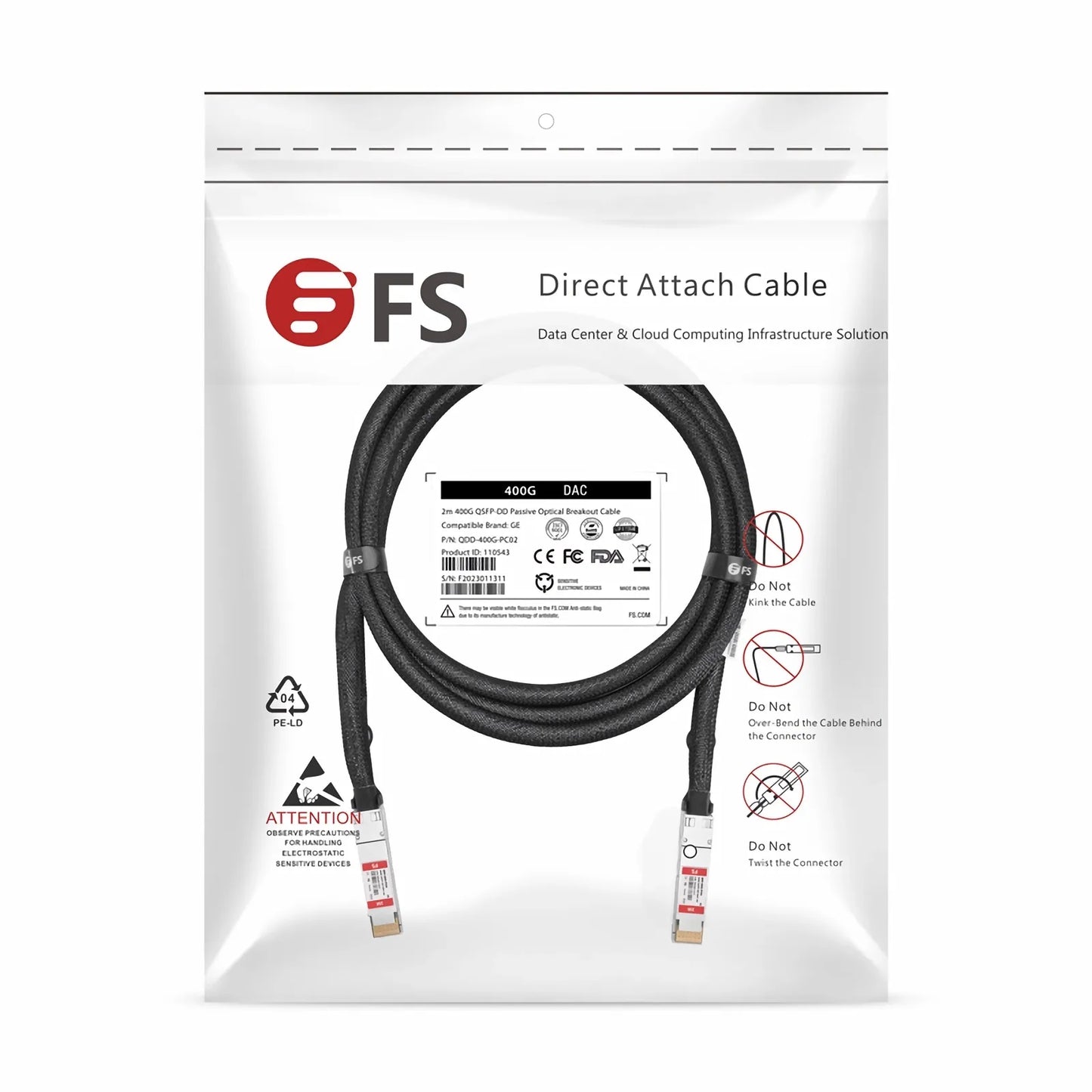 0.5m (2ft) Arista Networks CAB-D-D-400G-0.5 Compatible 400G QSFP-DD 8 x 50G PAM4 Passive Direct Attach Copper Twinax Cable