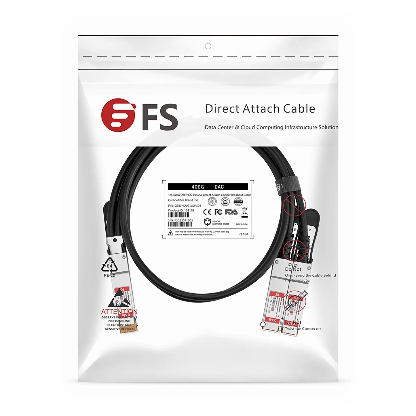 0.5m (2ft) Generic Compatible 400G QSFP-DD 8 x 50G PAM4 to 2 x 200G QSFP56 4 x 50G PAM4 Passive Direct Attach Copper Breakout Cable