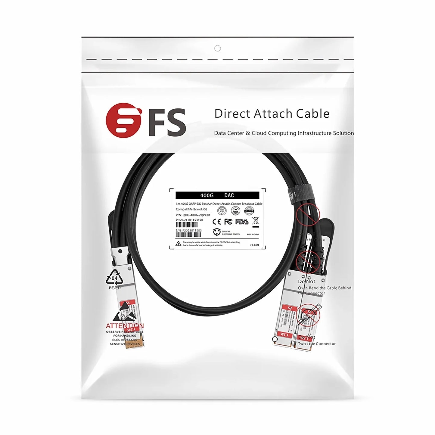 1.5m (5ft) Generic Compatible 400G QSFP-DD 8 x 50G PAM4 to 2 x 200G QSFP56 4 x 50G PAM4 Passive Direct Attach Copper Breakout Cable