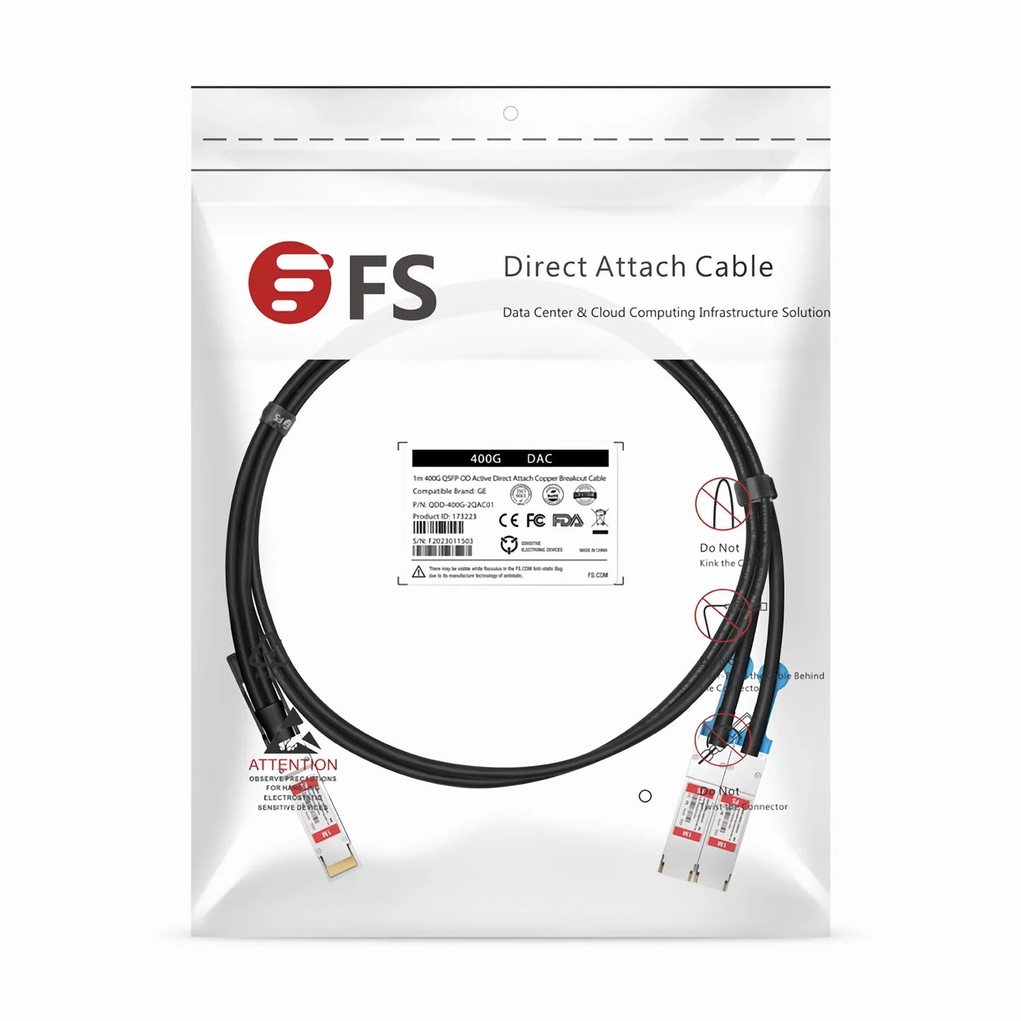 2m (7ft) NVIDIA/Mellanox Compatible 400G QSFP-DD 8 x 50G PAM4 to 2 x 200G QSFP56 4 x 50G PAM4 Ethernet Active Direct Attach Copper Breakout Cable