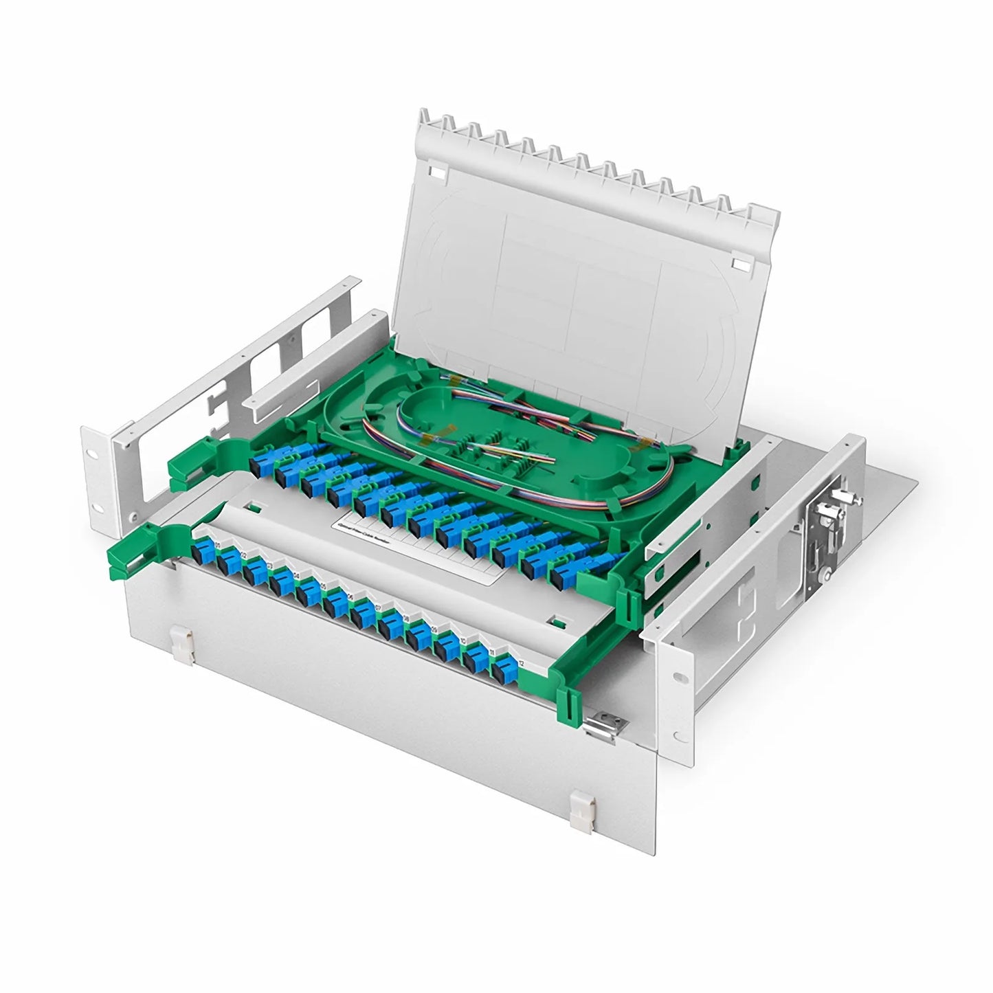 2U Rack Mount Fiber Optic Distribution Panel, 24 Fibers OS2 Single Mode, 24 x SC UPC Simplex (Blue) Adapter