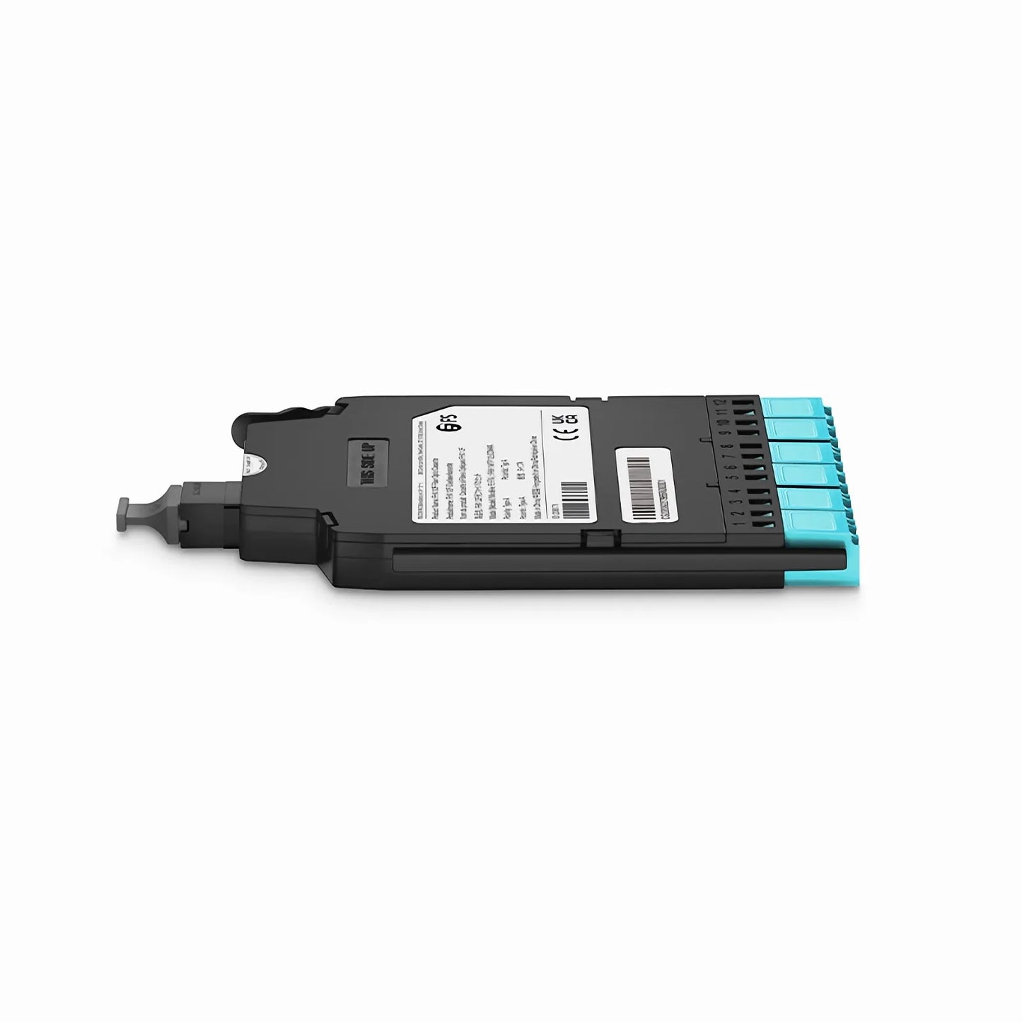 FHX™ MTP®-LC Cassette, OM4 Multimode, Type A, 12 Fibers, MTP®-12 (Male) to 6 x Shuttered LC Duplex (Aqua), 0.35dB Max.