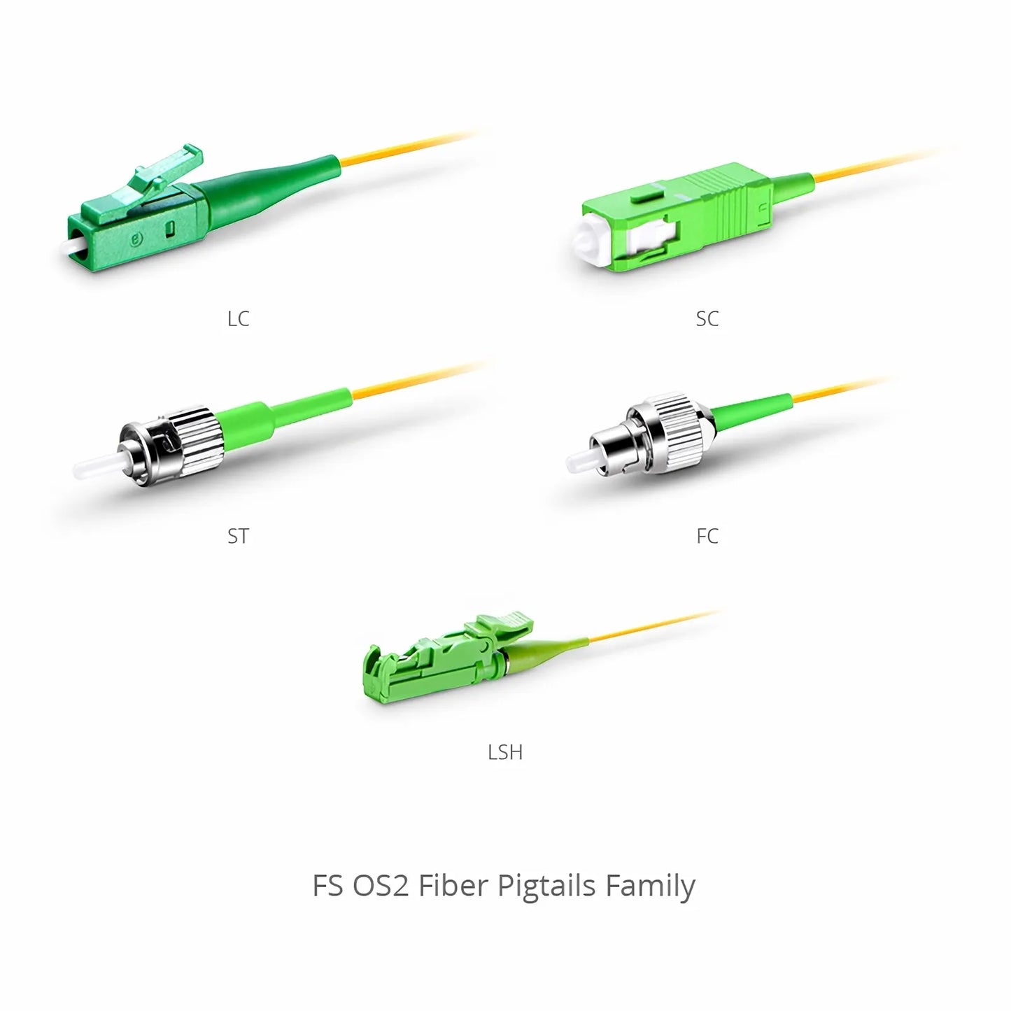 1.5m (5ft) Fiber Pigtail, SC APC to Unterminated, 12 Fibers, Bunch, OS2 Single Mode, PVC (Unrated), 0.9mm, Yellow
