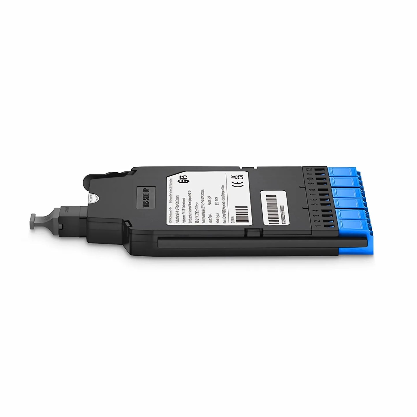 FHX™ MTP®-LC Cassette, OS2 Single Mode, Type A, 12 Fibers, MTP®-12 (Male) to 6 x Shuttered LC Duplex (Blue), 0.35dB Max.