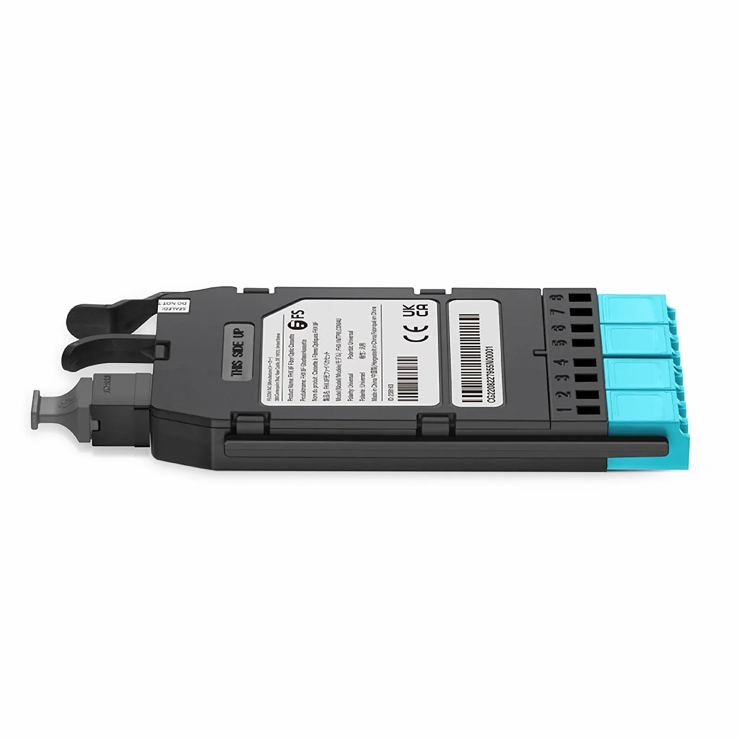FHX™ MTP®-LC Cassette, OM4 Multimode, Universal, 8 Fibers, MTP®-8 (Male) to 4 x Shuttered LC Duplex (Aqua), 0.35dB Max.
