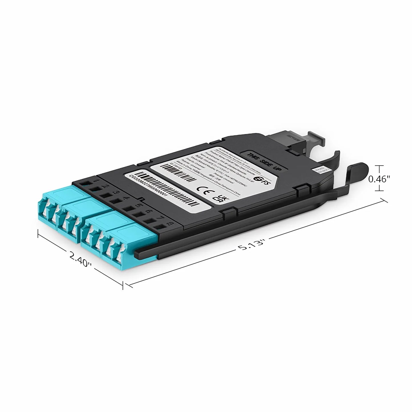 FHX™ MTP®-LC Cassette, OM4 Multimode, Universal, 8 Fibers, MTP®-8 (Male) to 4 x Shuttered LC Duplex (Aqua), 0.35dB Max.