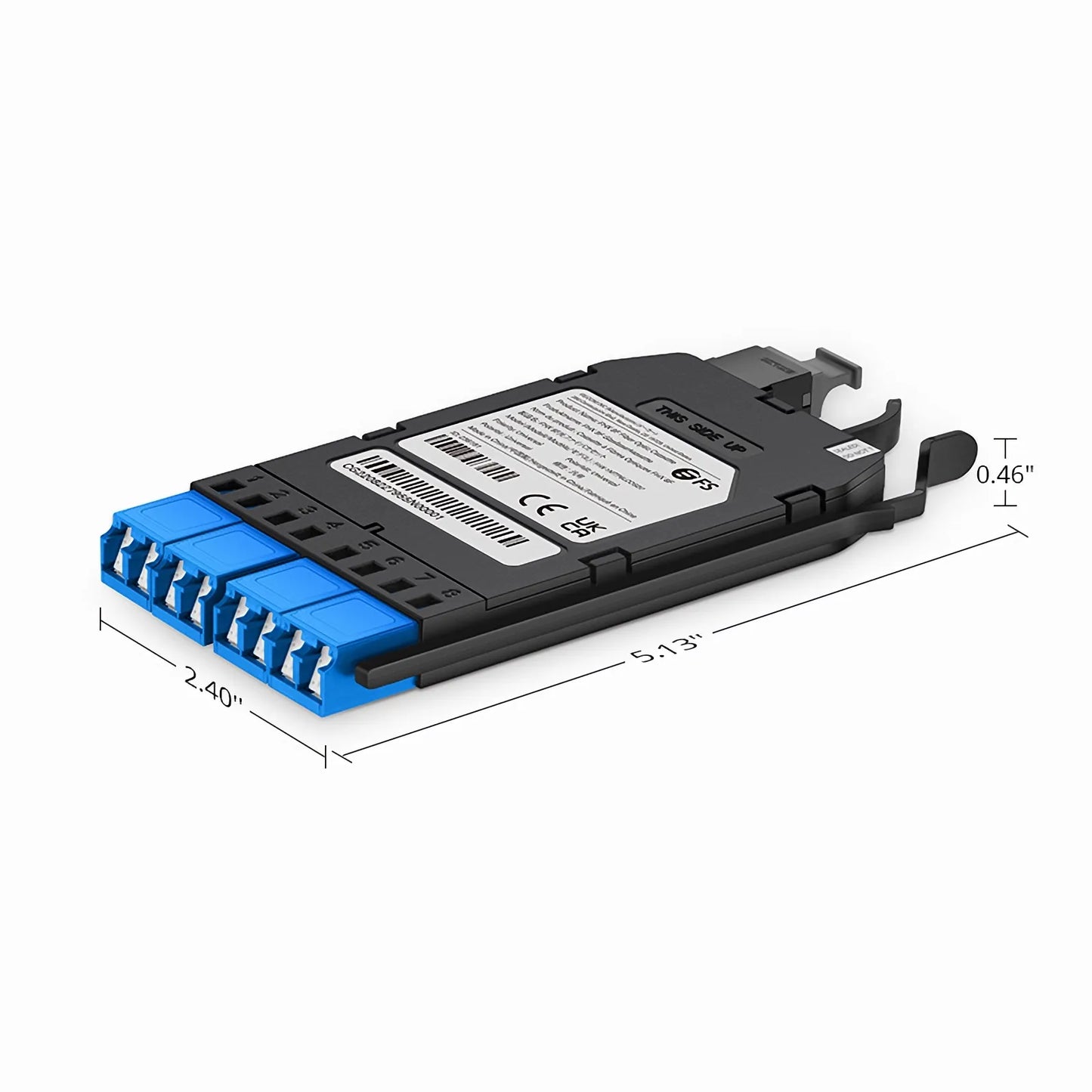 FHX™ MTP®-LC Cassette, OS2 Single Mode, Universal, 8 Fibers, MTP®-8 (Male) to 4 x Shuttered LC Duplex (Blue), 0.35dB Max.