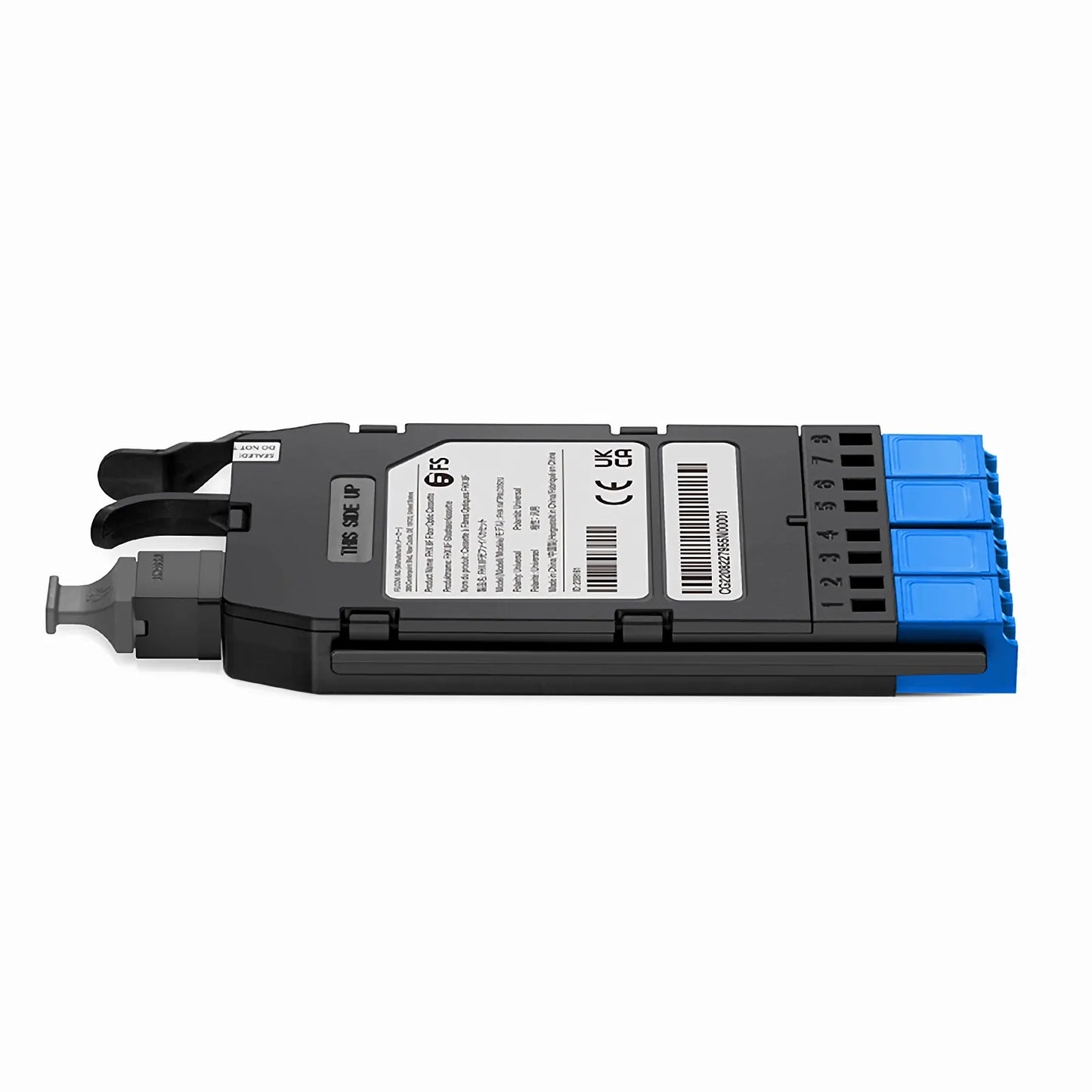 FHX™ MTP®-LC Cassette, OS2 Single Mode, Universal, 8 Fibers, MTP®-8 (Male) to 4 x Shuttered LC Duplex (Blue), 0.35dB Max.