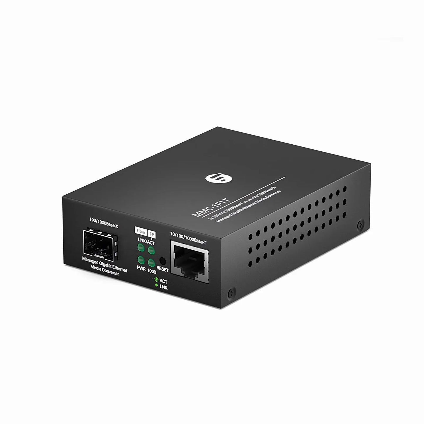 Managed 1x 10/100/1000Base-T RJ45 to 1x 100/1000Base-X SFP Gigabit Ethernet Media Converter, European Plug standard