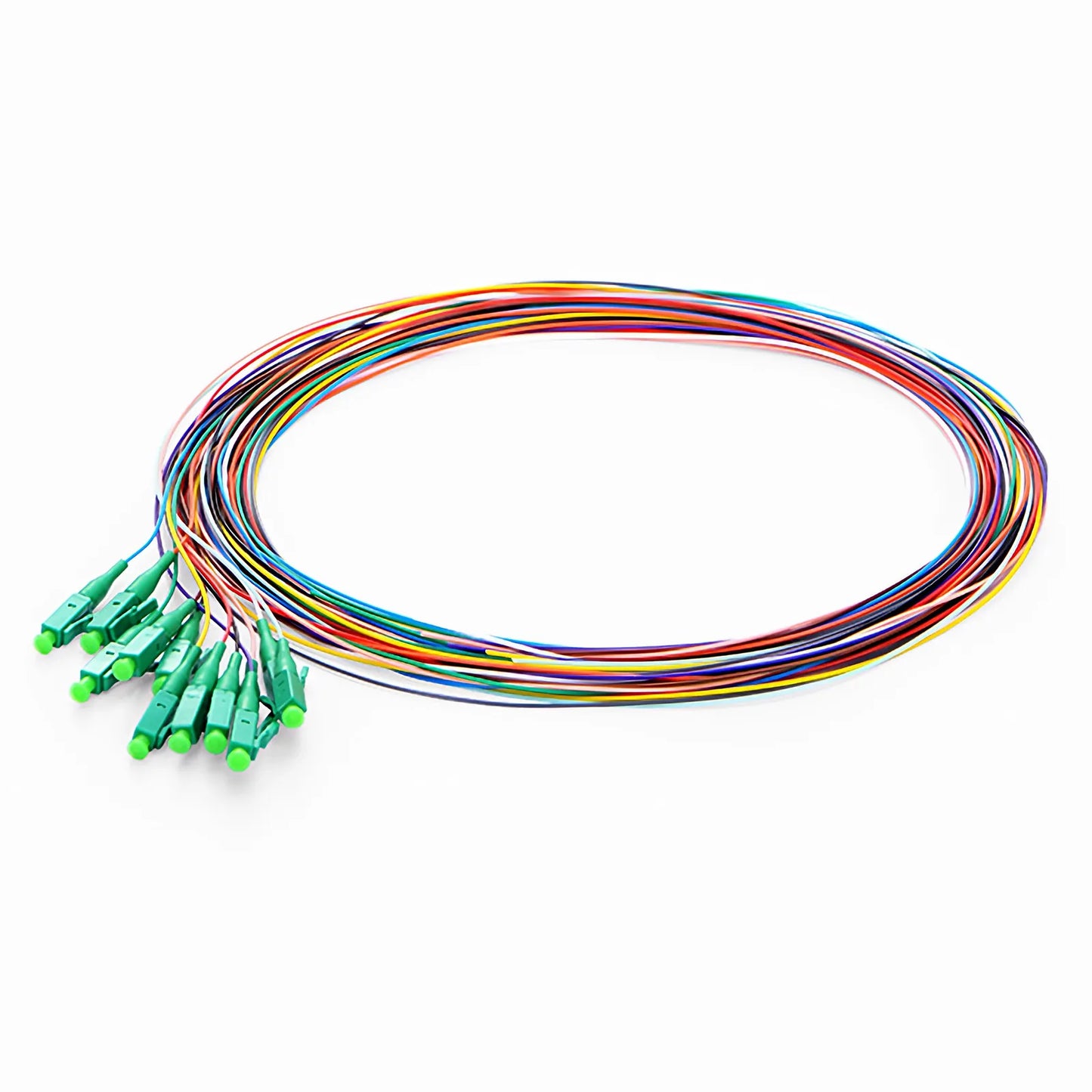 2m (7ft) Fiber Pigtail, LC APC to Unterminated, 12 Fibers, Unjacketed Color-Coded, OS2 Single Mode, PVC (Unrated), 0.9mm, 12-Color