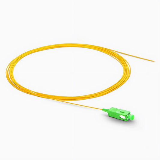 3m (10ft) Fiber Pigtail, SC APC to Unterminated, Simplex, OS2 Single Mode, PVC (Unrated), 0.9mm, Yellow