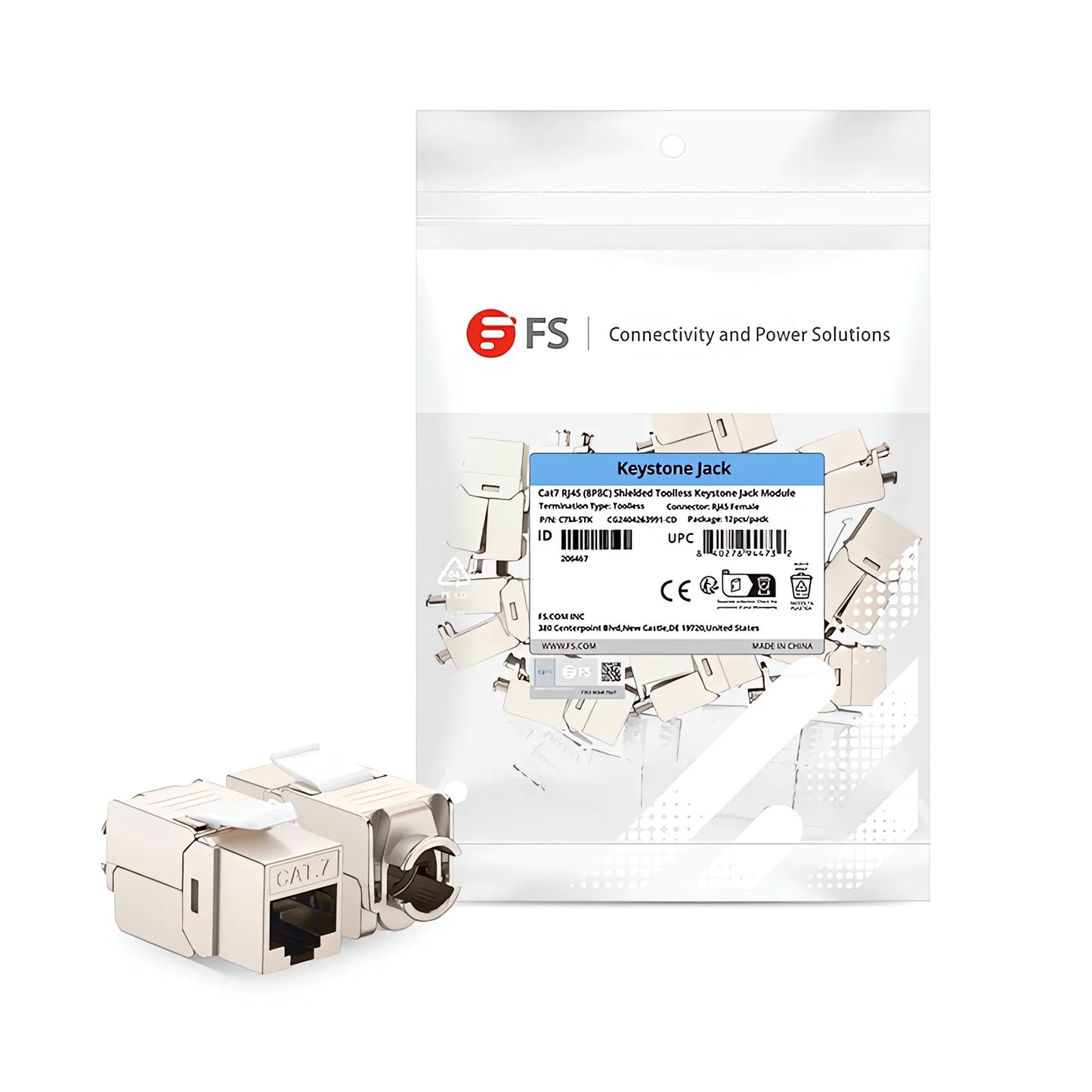 Cat7 RJ45 (8P8C) Shielded Toolless Keystone Jack Module (12Pcs/Pack)