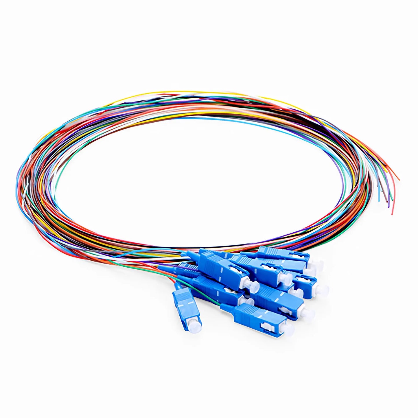 1m (3ft) Fiber Pigtail, SC UPC to Unterminated, 12 Fibers, Unjacketed Color-Coded, OS2 Single Mode, PVC (Unrated), 0.9mm, 12-Color