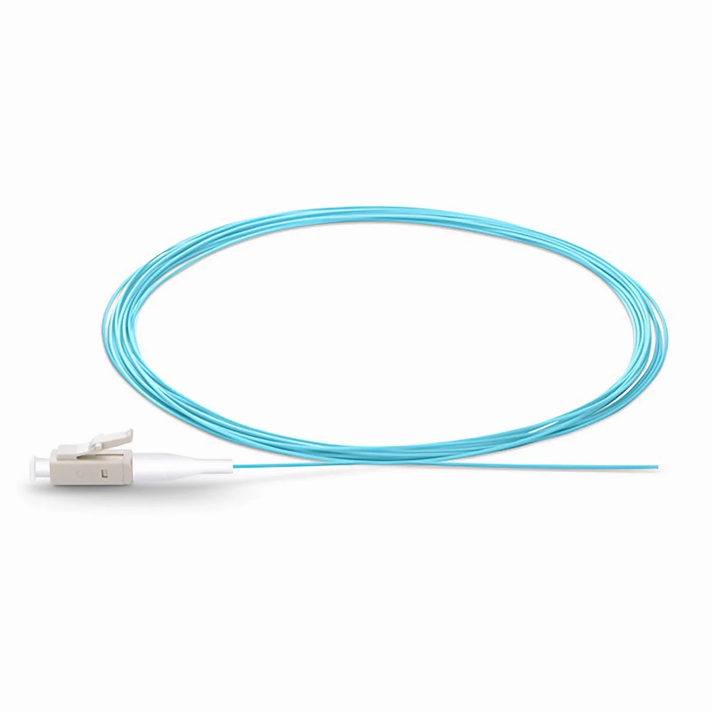 1m (3ft) Fiber Pigtail, LC UPC to Unterminated, Simplex, OM3 Multimode, PVC (Unrated), 0.9mm, Aqua